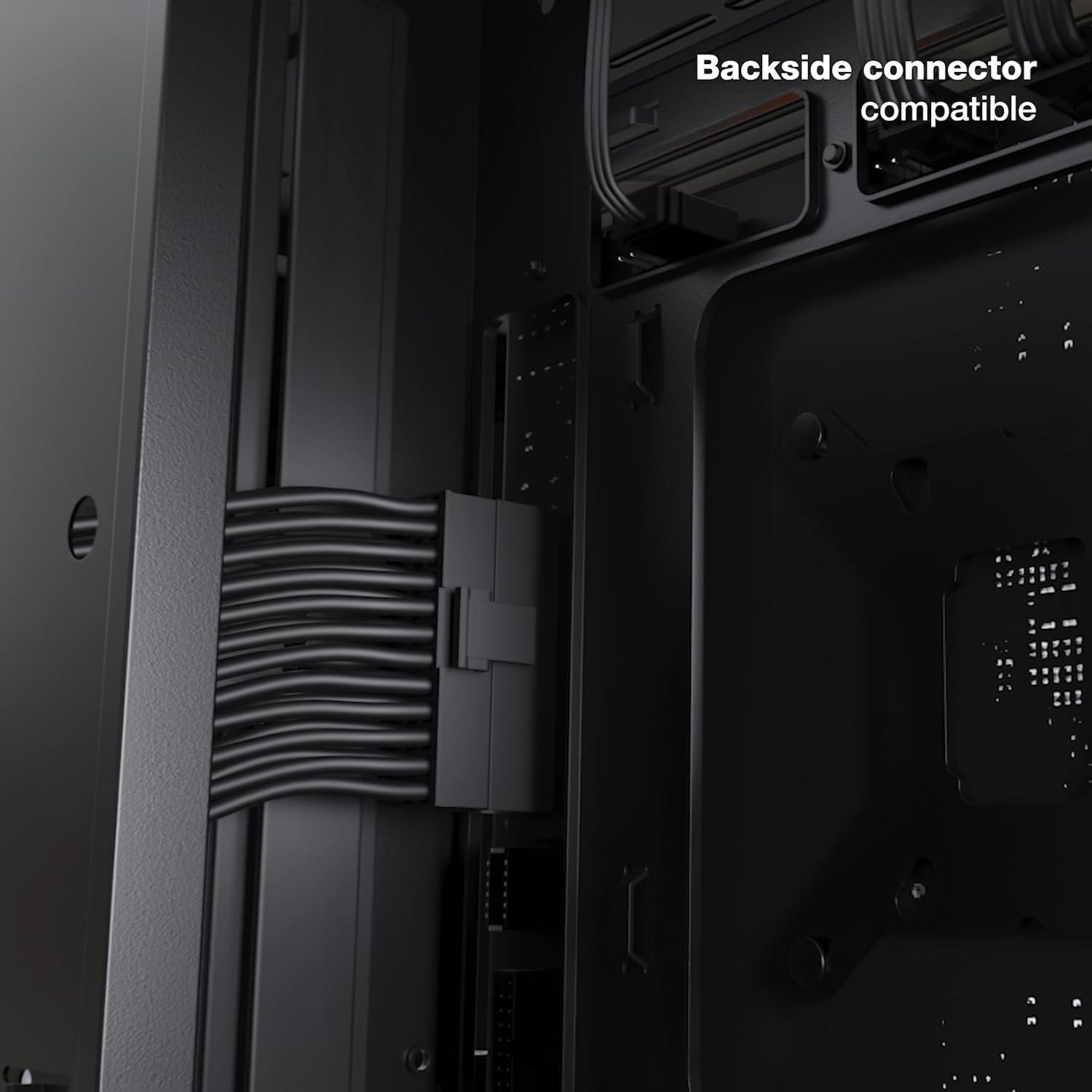 be quiet! Light Base 600 DX Black PC-korpus, panoraamvaade, Show Case, kahe kambriga disain, massiivne ARGB LED-riba, ümberpööratav ja horisontaalselt kasutatav, Backside Connector Design – pilt 6