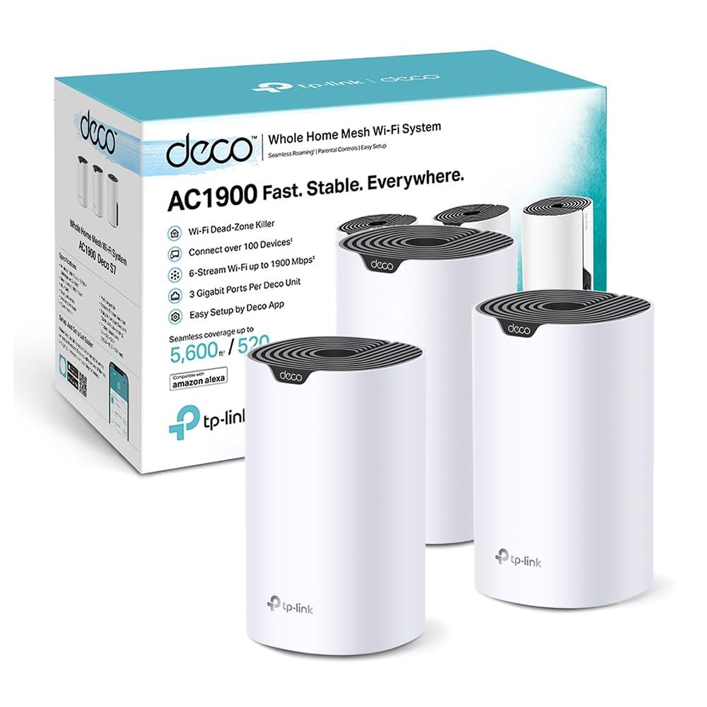 TP-Link Deco S1900 Mesh WLAN Komplekt (3-osaline), AC1900 Kaksikbändiga Ruuter ja Kordaja, 3× Gigabit Porti iga seadme jaoks, soovitatav 3-5 magamistoaga kodudele, Täielik Lastekaitse