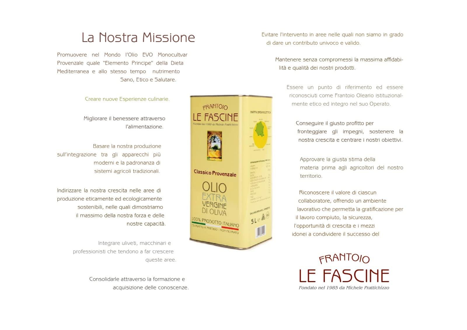 Le Fascine 100% itaalia Puglia ekstra neitsioliiviõli Provence’i oliividest (5-liitrine kanister) – pakend ja tarvikud