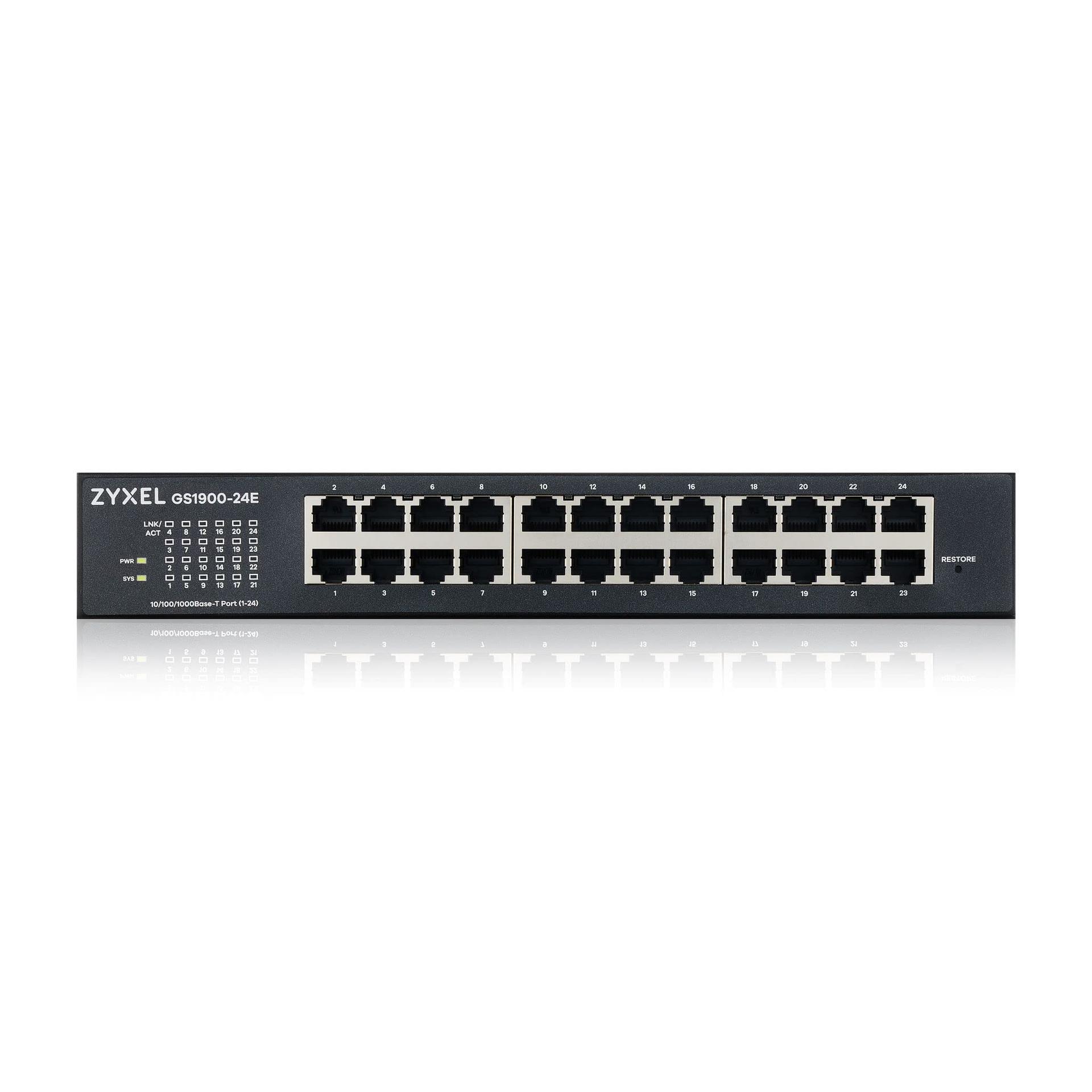 Zyxel 24-pordiline Gigabit-switch | Nutikas hallatav | Laua- ja rack-montaaž | Vaikne ventilaatorita disain | VLAN, IGMP, QoS [GS1900-24E] – detailne vaade