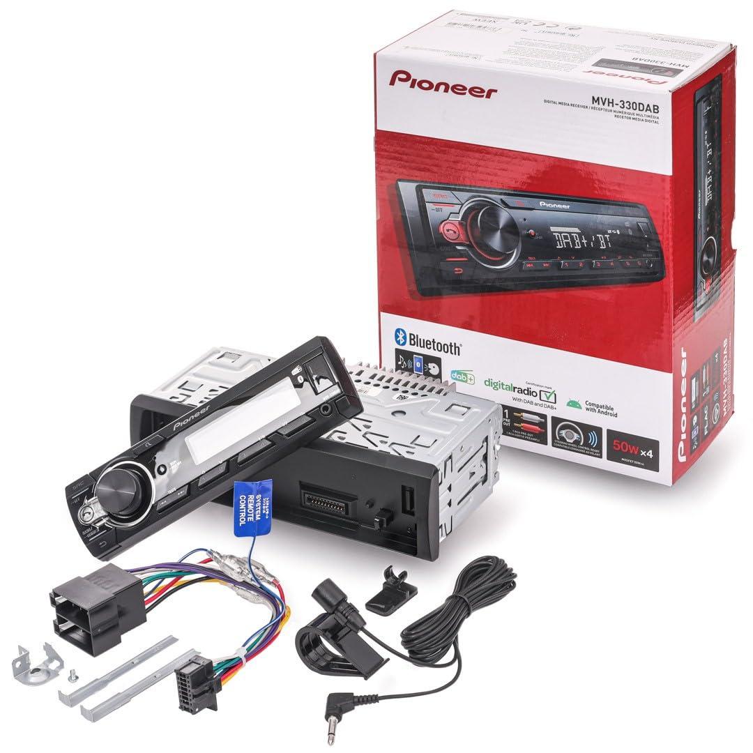Pioneer MVH-330DAB, 1DIN autostereo RDS ja DAB+, USB, AUX sisend, Bluetooth, madal paigaldussügavus – pakend ja tarvikud