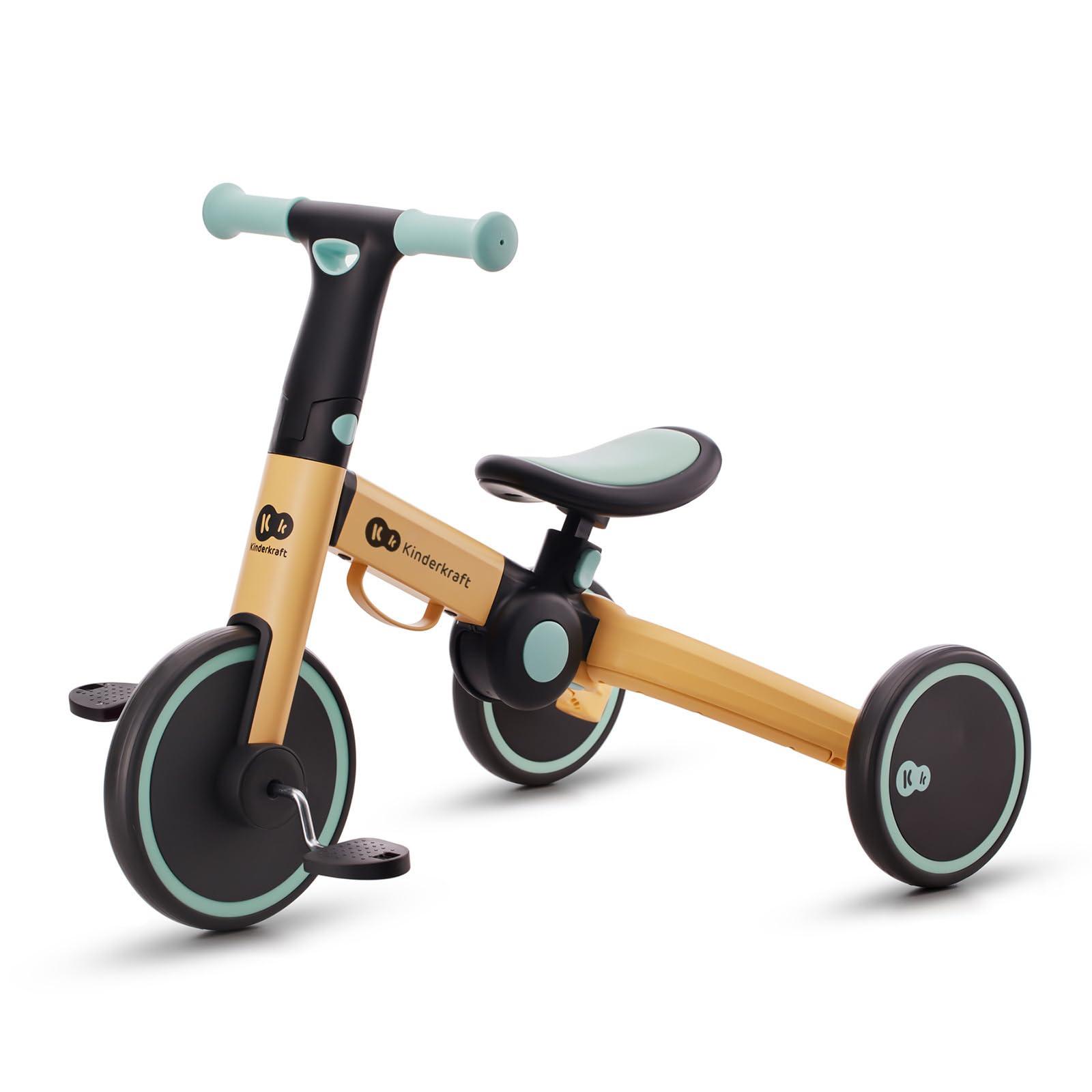 Kinderkraft 4TRIKE 3-ühes kolmerattaline jalgratas, kokkupandav, ergonoomiline sadul, lastele alates 12 kuust kuni 5 aastani, kollane + sinine