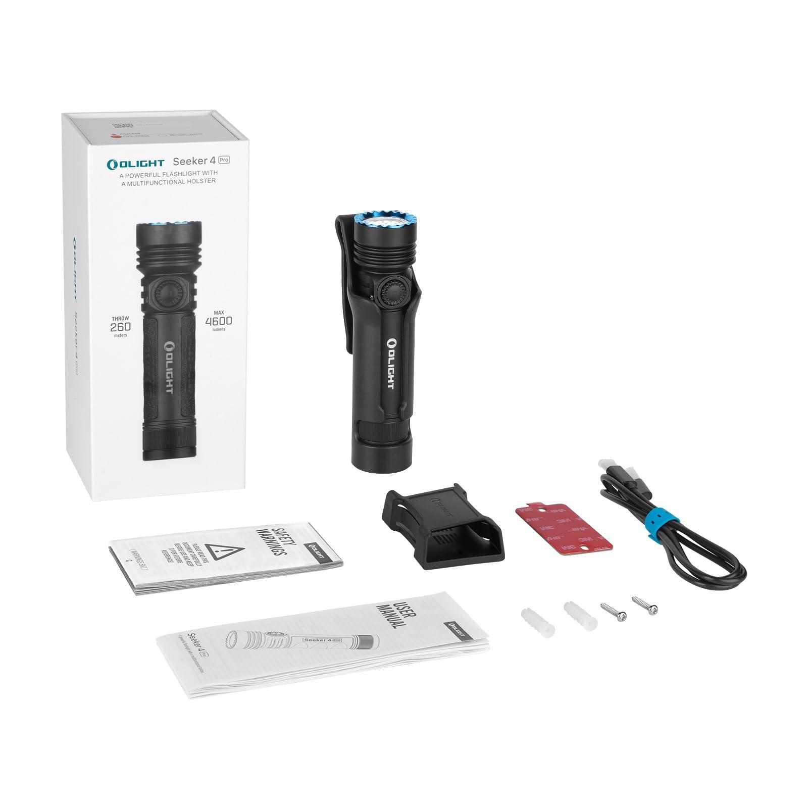 OLIGHT Seeker 4 Pro LED taskulamp koos vutlariga, 4600 luumenit, 260 meetrit, USB-C laetav lamp, 15 päeva aku kasutusaeg, kaasaskantav käsituli igapäevaseks kasutuseks ja õues (must, külm valge) – pilt 9