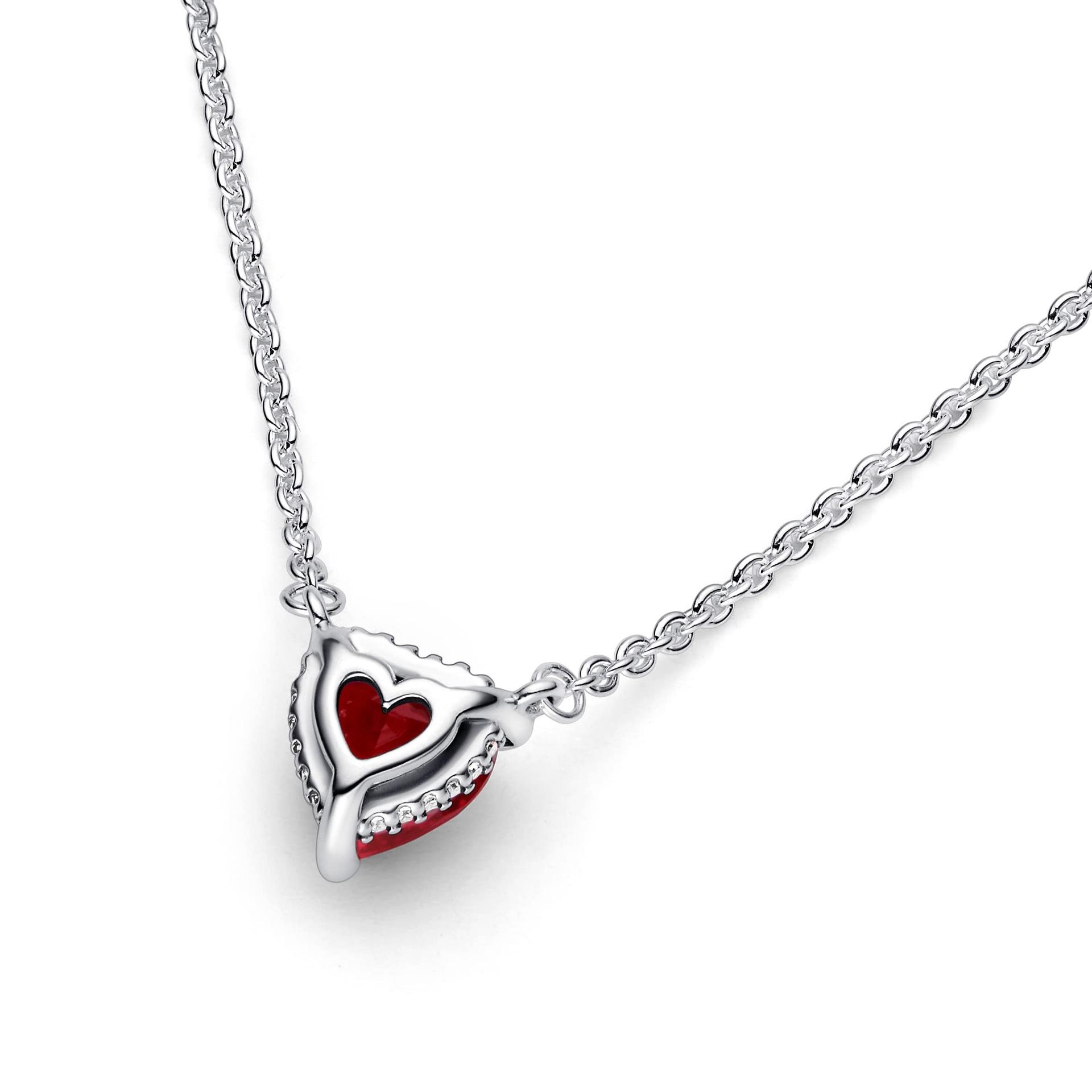 PANDORA Sädelev Südamekujuline Kiirgav Kollje-Kaelakee Sterlinghõbedast Tsirkooniaga, Hõbe-Punane, PANDORA Timeless Collection, Pikkus: 45 cm, 392542C01-45 – detailne vaade