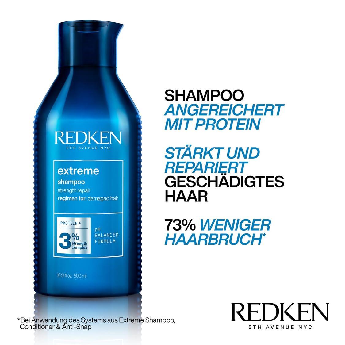 Redken XL hoolduskomplekt hapratele ja kahjustatud juustele, juuksemurdmise vastane, sisaldab Interlock Protein Network’i, Extreme šampoon 500 ml & palsam 500 ml – pakend ja tarvikud