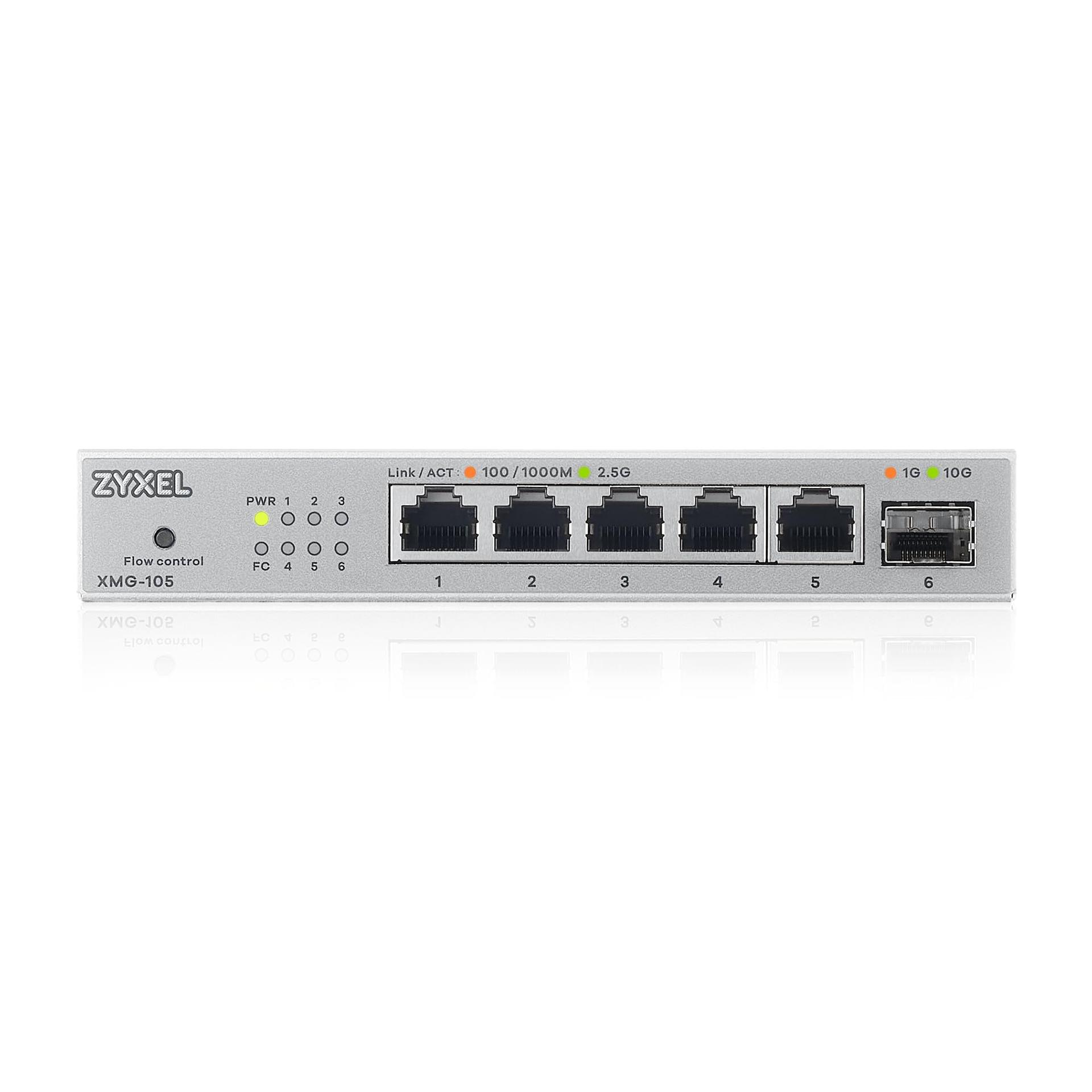 Zyxel 5-pordiline PoE 2.5G Multi-Gig hallatamatu switch | 1 x 10G SFP+ | Laua- või seinakinnitusega [XMG-105HP]