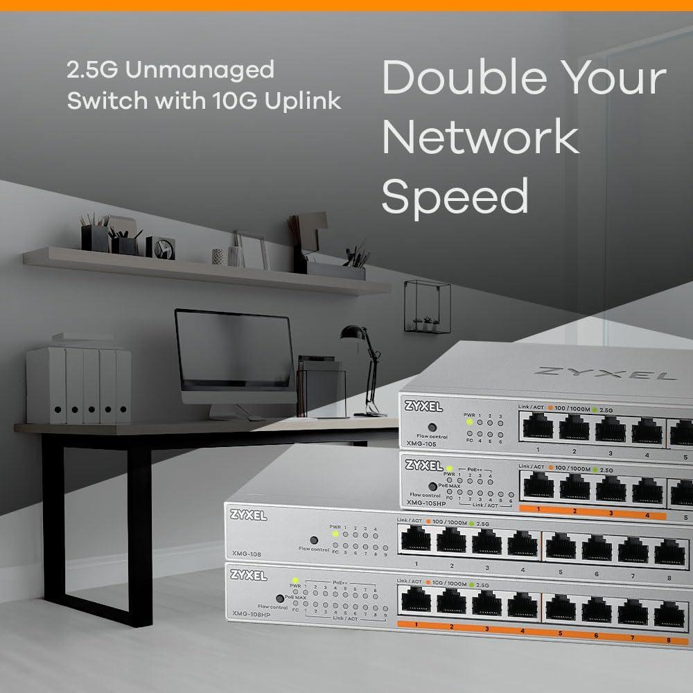 Zyxel 5-pordiline PoE 2.5G Multi-Gig hallatamatu switch | 1 x 10G SFP+ | Laua- või seinakinnitusega [XMG-105HP] – pilt 6