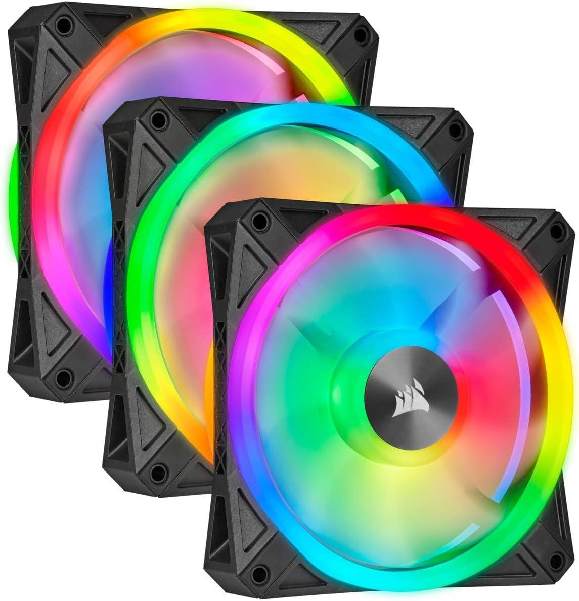 Corsair iCUE QL120 RGB, 120 mm LED PWM ventilaator (lauaarvutitele, 68 individuaalselt juhitavat RGB-LED-i, kiirus kuni 1 500 p/min, madala müratasemega) 3-osaline komplekt koos Lighting Node Core’iga – must