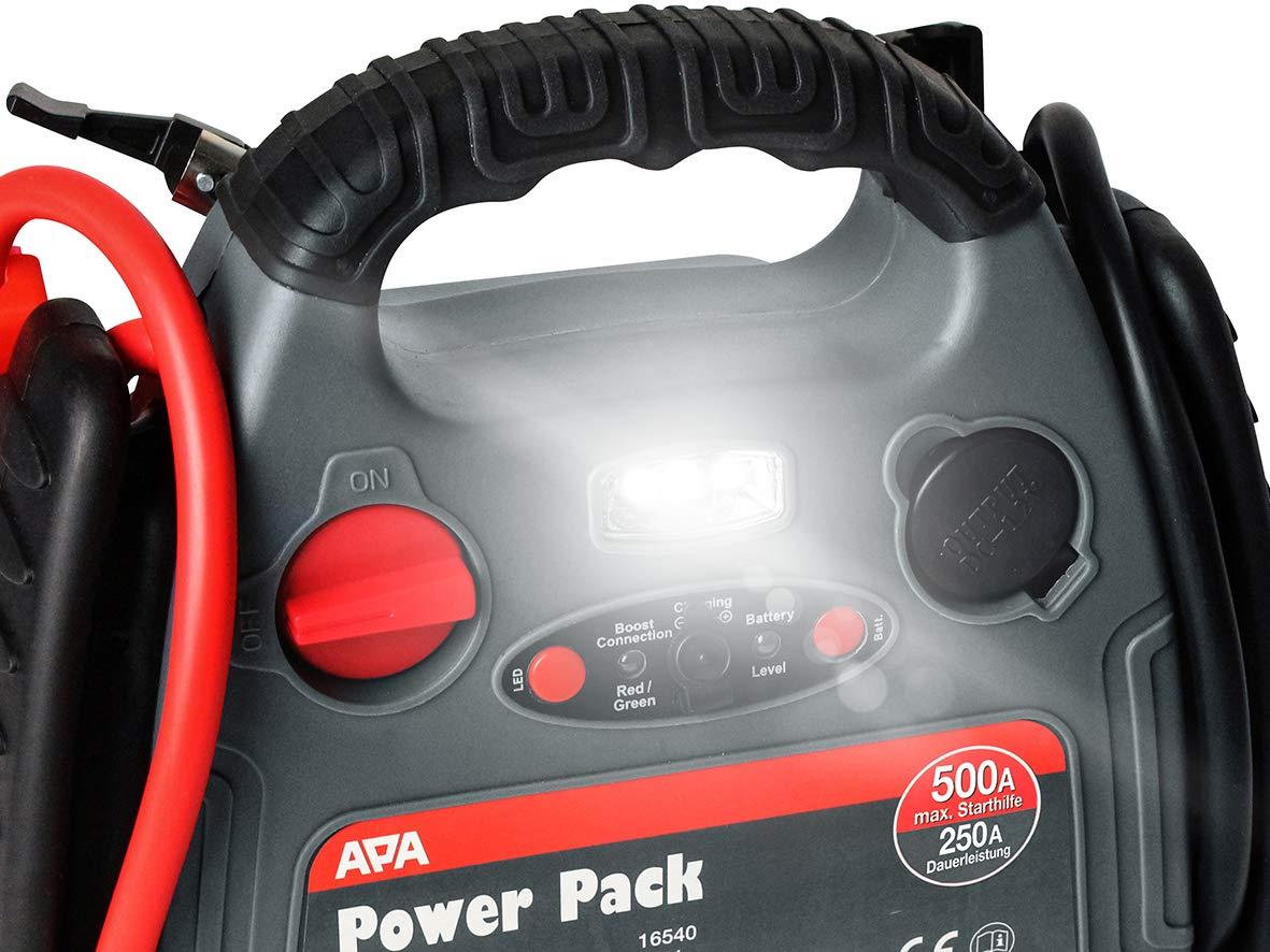 APA 16540 Power Pack – Kompressor ja starthoobiga, 12 V, must, hall, punane – pakend ja tarvikud