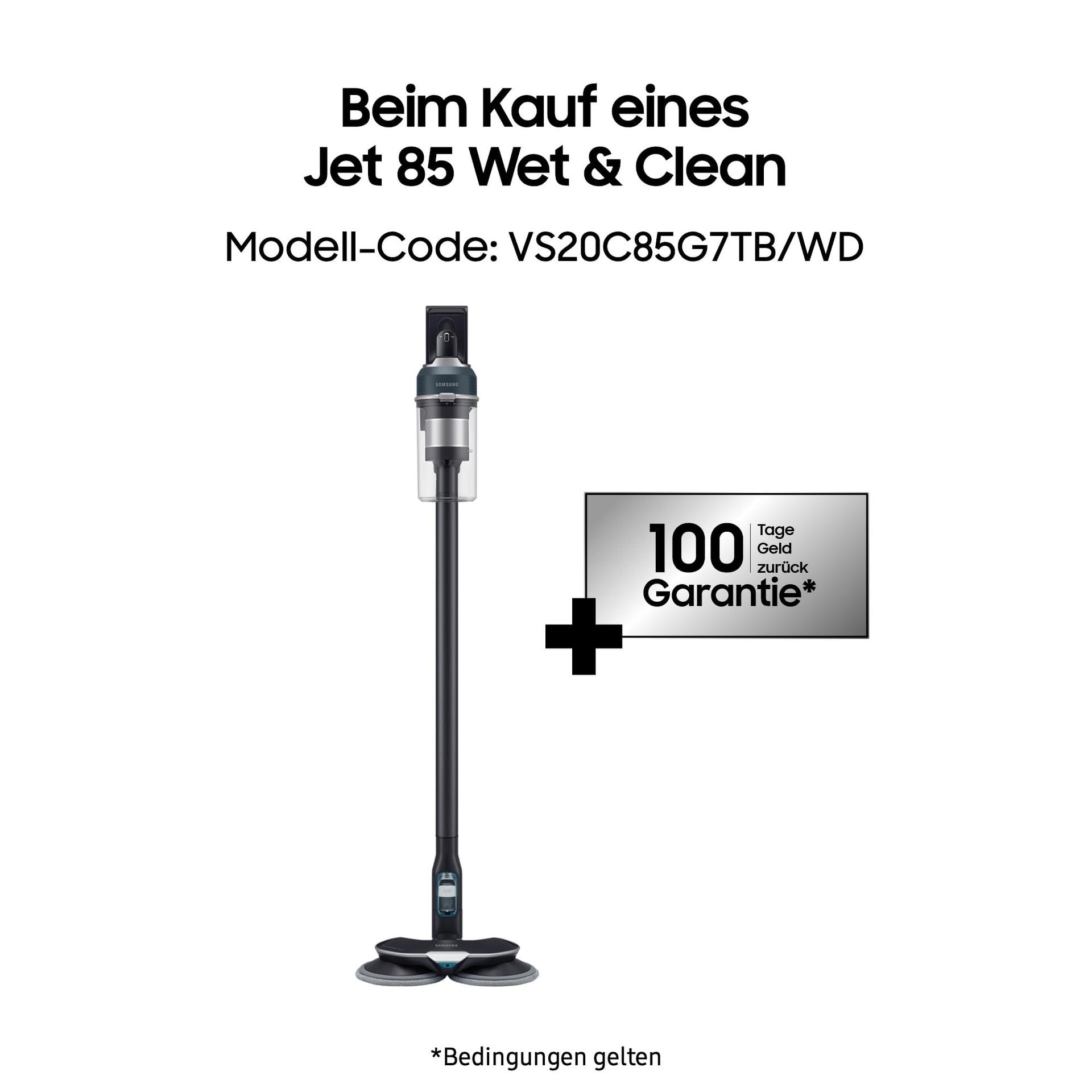Samsung Jet 85 Wet&Clean juhtmeta tolmuimeja, 210 W, kaasas pihustiga pöörlev mopipea ja lisatarvikud, sinine, VS20C85G7TB/WD – detailne vaade