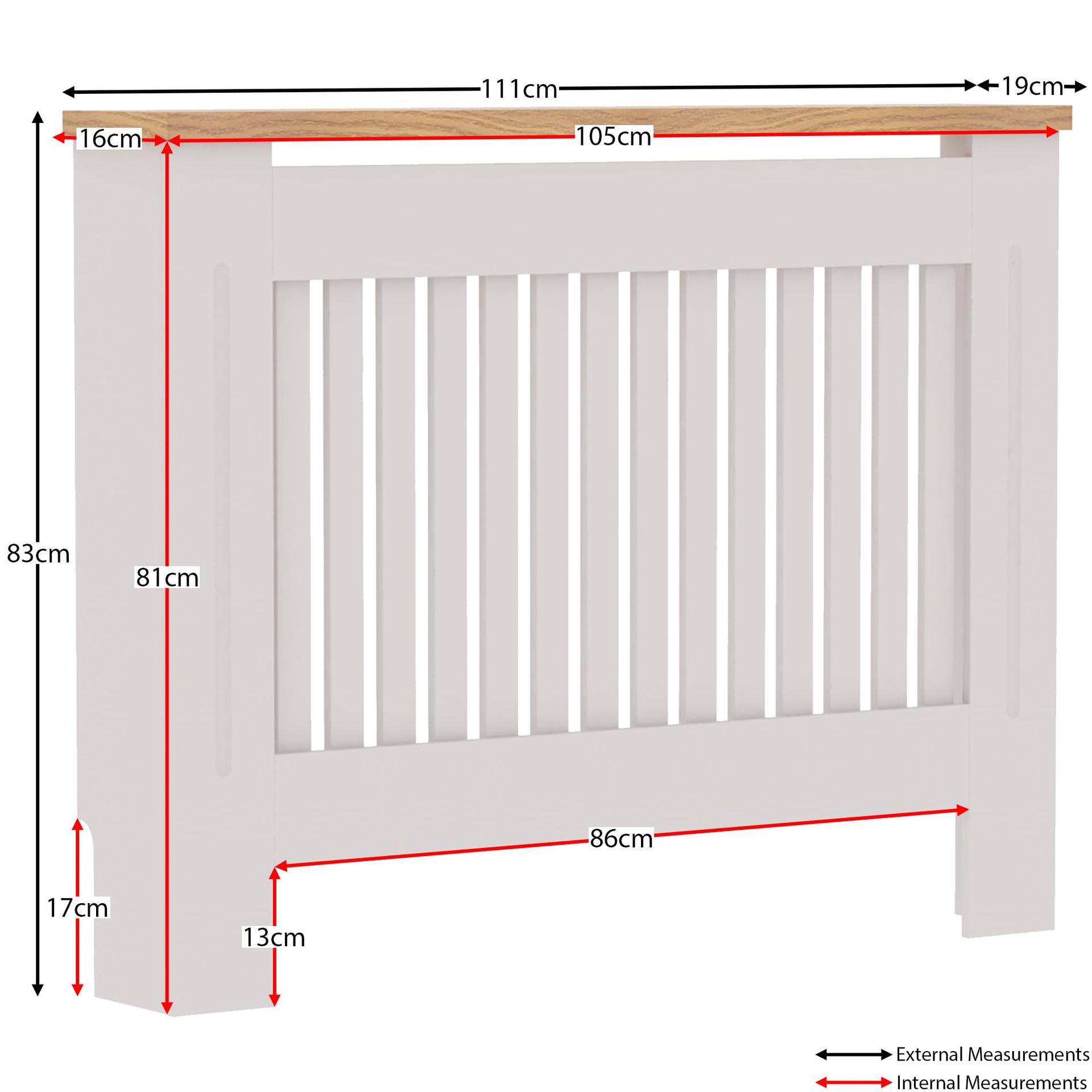 Vida Designs Arlington Radiaatorikate, valge, kaasaegne MDF-kapp, liistud, grill, puidust riiul, keskmine (K: 83,3 / L: 111 / S: 19 cm) – pakend ja tarvikud