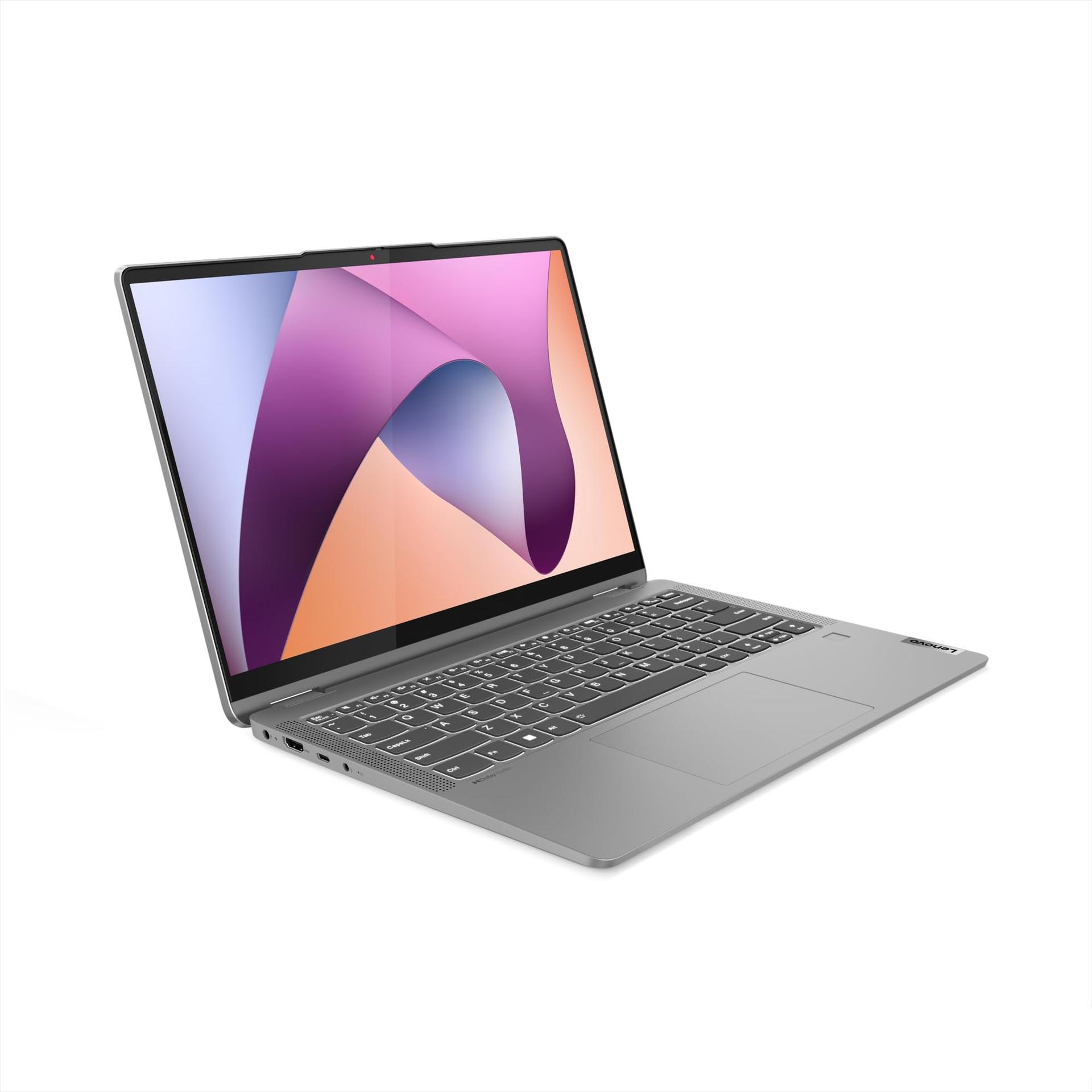 Lenovo IdeaPad Flex Convertible 5 sülearvuti | 14″ WUXGA ekraan | AMD Ryzen 7 7730U | 16GB RAM | 512GB SSD | AMD Radeon graafika | Windows 11 Home | QWERTZ | hall | 3 kuud Premium Care – pakend ja tarvikud