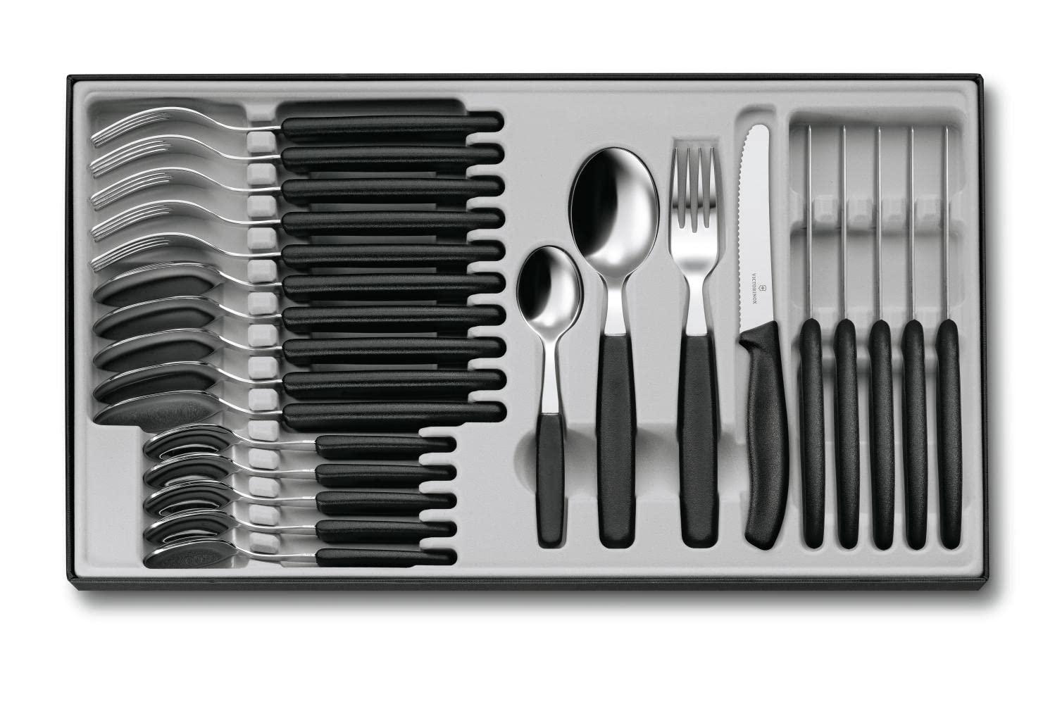 Victorinox Swiss Classic, Professionaalne Lauanõude Komplekt, 24-osaline, Eriti Terav Tera, Laineäär, 11 cm, Roostevaba Teras, Must