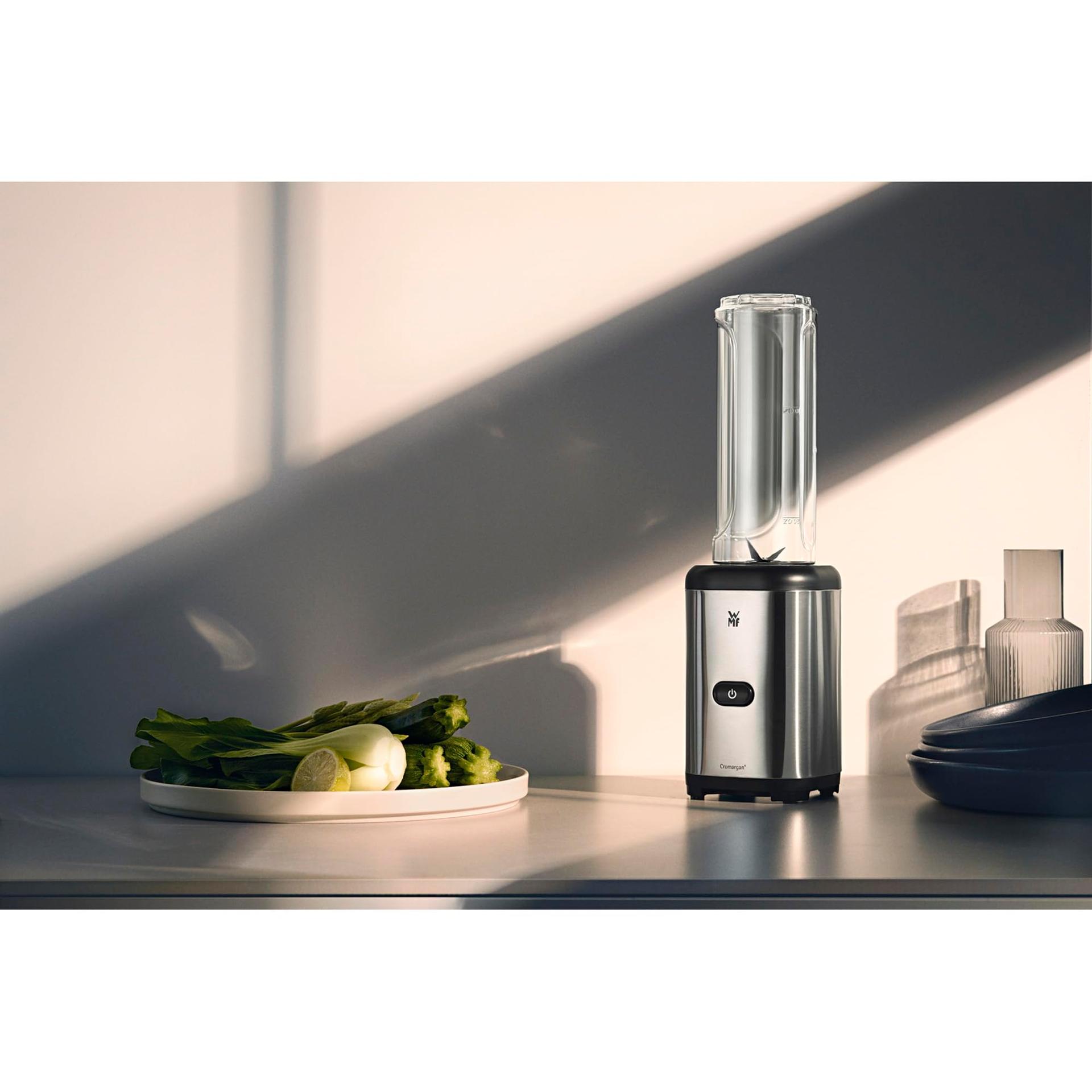 WMF Küchenminis kompaktne blender, mini standmixer, 400 W, väike blender, klaaskann 0,8 l, impulssrežiim, Cromargan matt – detailne vaade