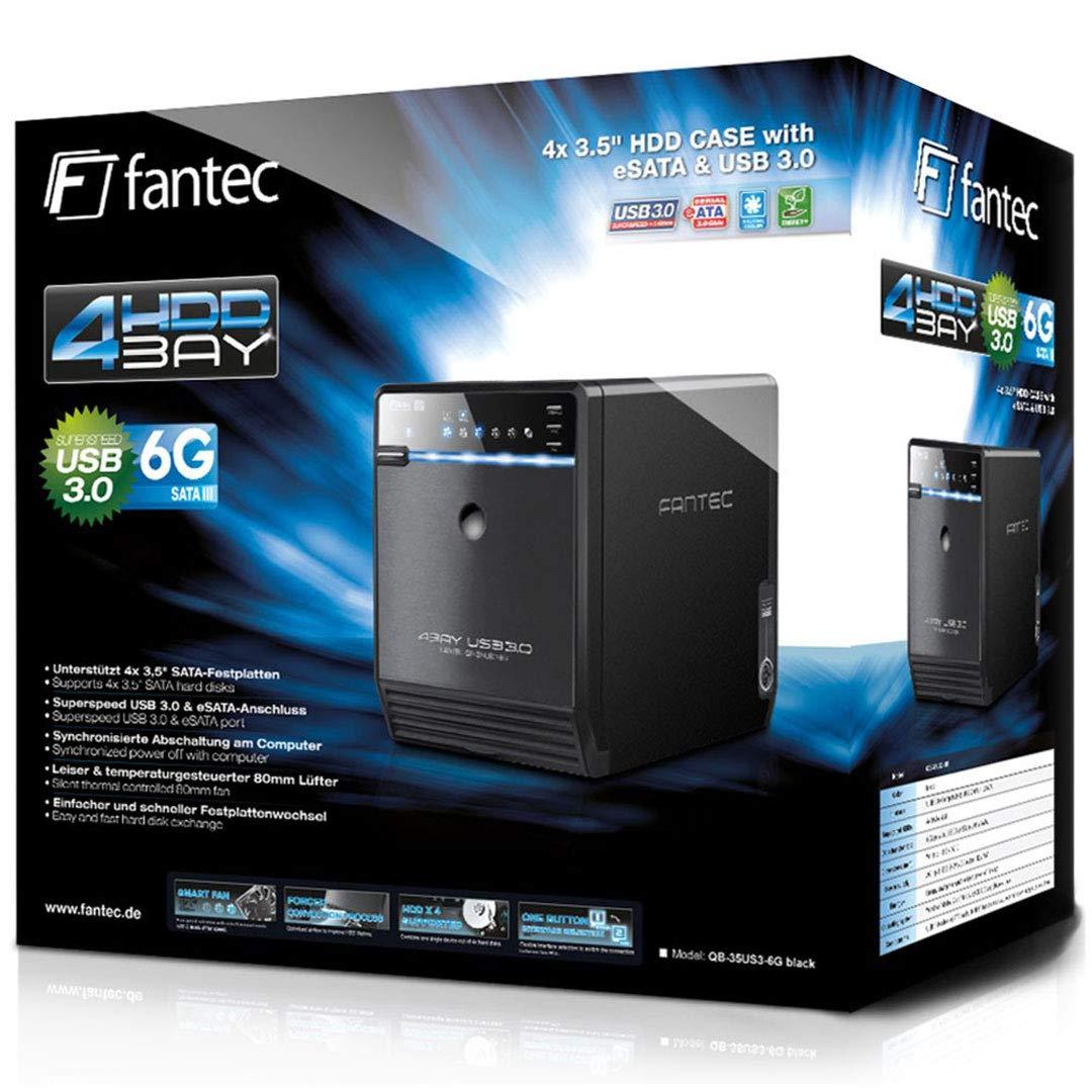 FANTEC QB-35US3-6G väline 4-kohaline kõvakettakorpus (sobib 4x 8,89 cm (3,5-tollistele) SATA I/II/III kõvaketastele, USB 3.0 SuperSpeed ja eSATA ühendus, 6G tugi, 80 mm temperatuuri järgi reguleeritav ventilaator) – lisavaade