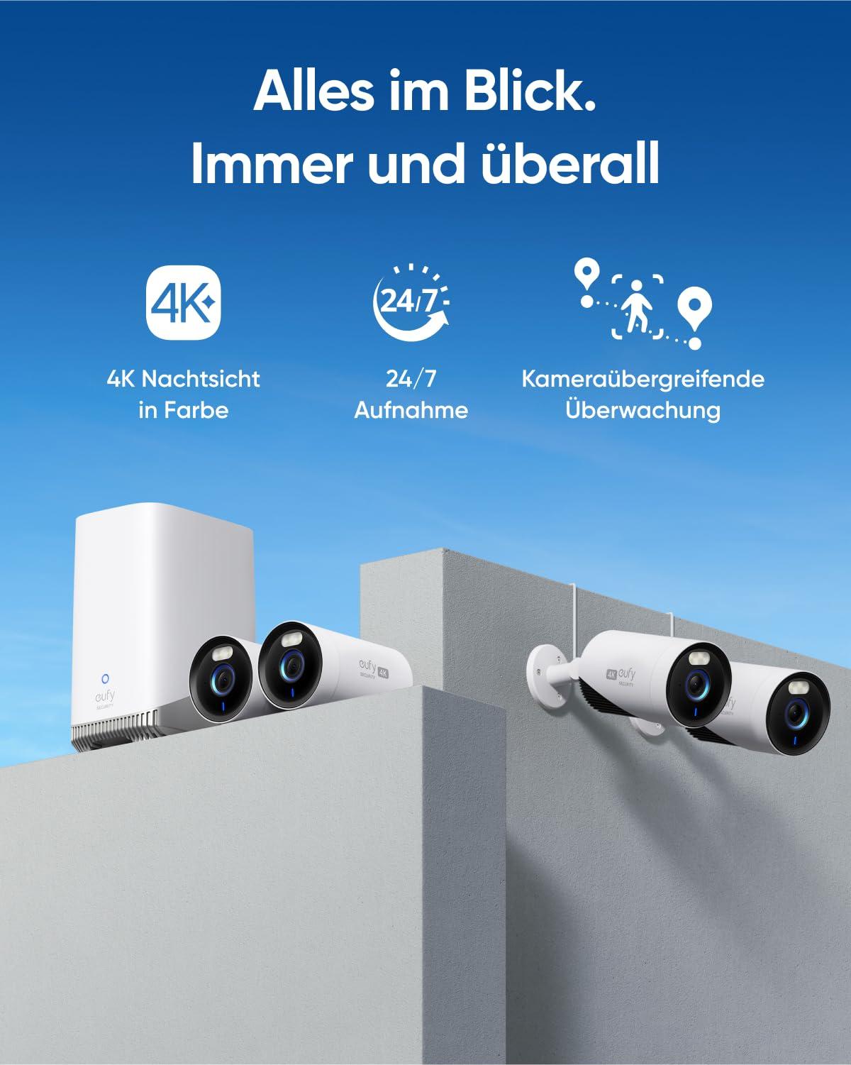eufy Security eufyCam E330 (Professionaalne) lisajärelvalvekaamera õue jaoks, 4K, 24/7 salvestus, toiteallikaga, tugevdatud Wi-Fi, näotuvastuse AI, ilma kuutasudeta, vajab HomeBase 3 – detailne vaade