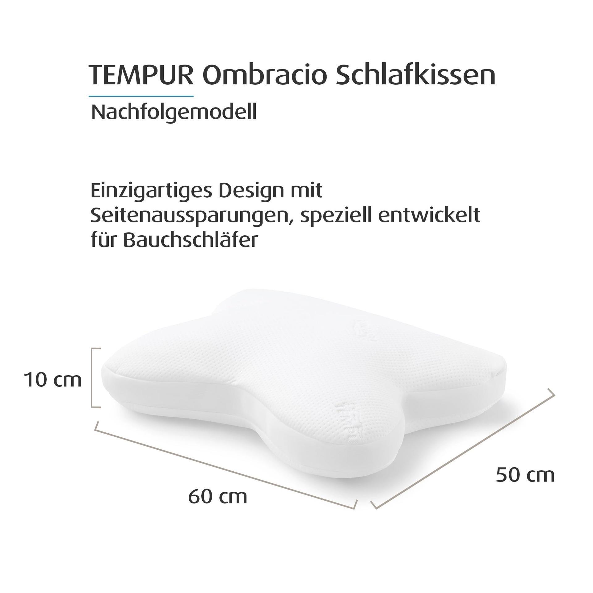 TEMPUR Ombracio magamispadi, ergonoomiline liblikakujuline padi kõhuli magajatele, keskmise jäikusega, 60 x 50 x 10 cm, valge – detailne vaade