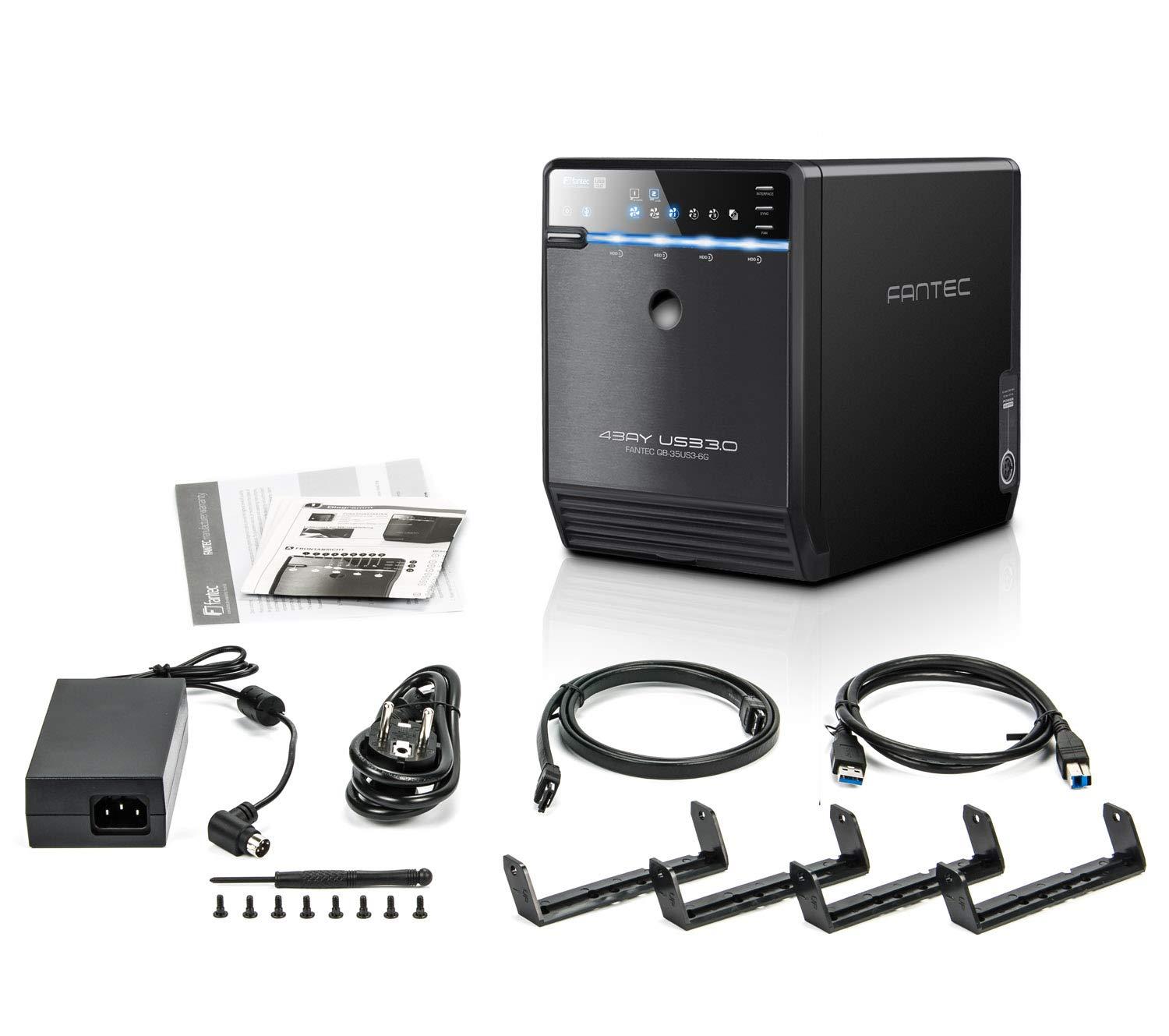 FANTEC QB-35US3-6G väline 4-kohaline kõvakettakorpus (sobib 4x 8,89 cm (3,5-tollistele) SATA I/II/III kõvaketastele, USB 3.0 SuperSpeed ja eSATA ühendus, 6G tugi, 80 mm temperatuuri järgi reguleeritav ventilaator) – pilt 6