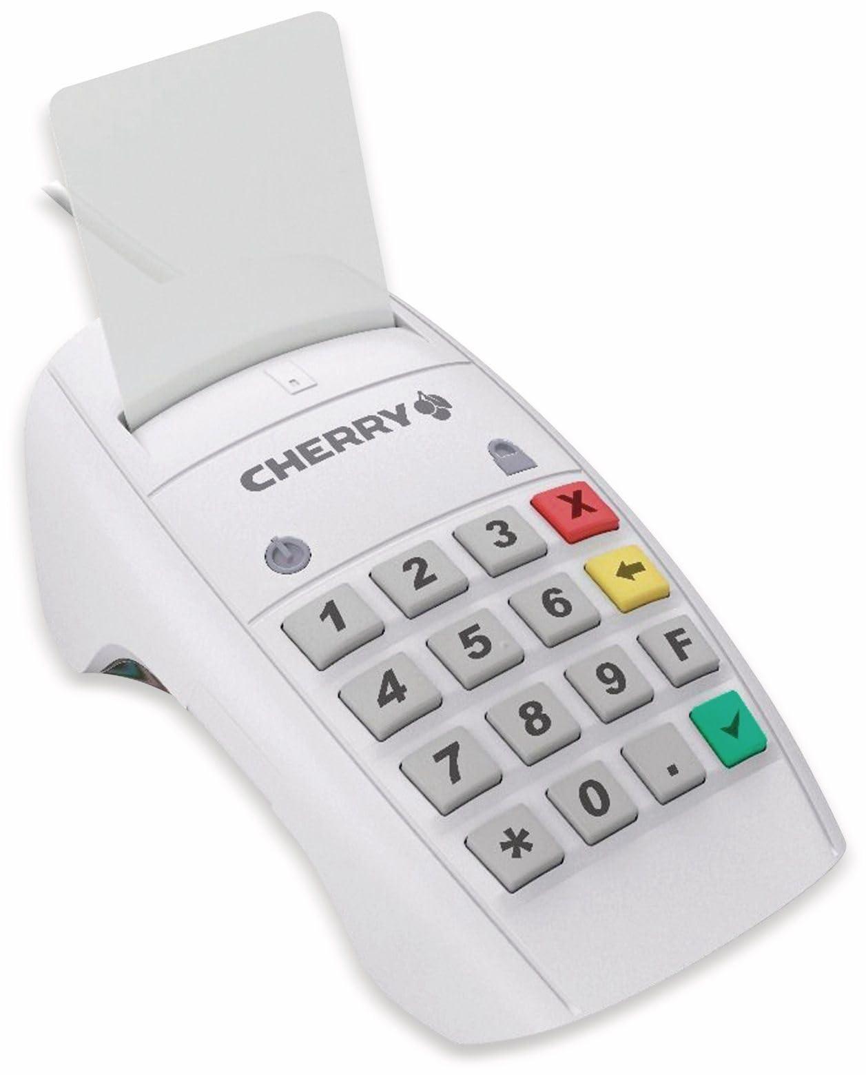 CHERRY Smart Terminal ST-2100, Kiipkaardilugeja KVK, eGK & Elektrooniliste Allkirjade jaoks, Kodupangandus, USB-Smartcard Lugeja, Ühekäeline kasutus, 16 klahvi, Valge – detailne vaade