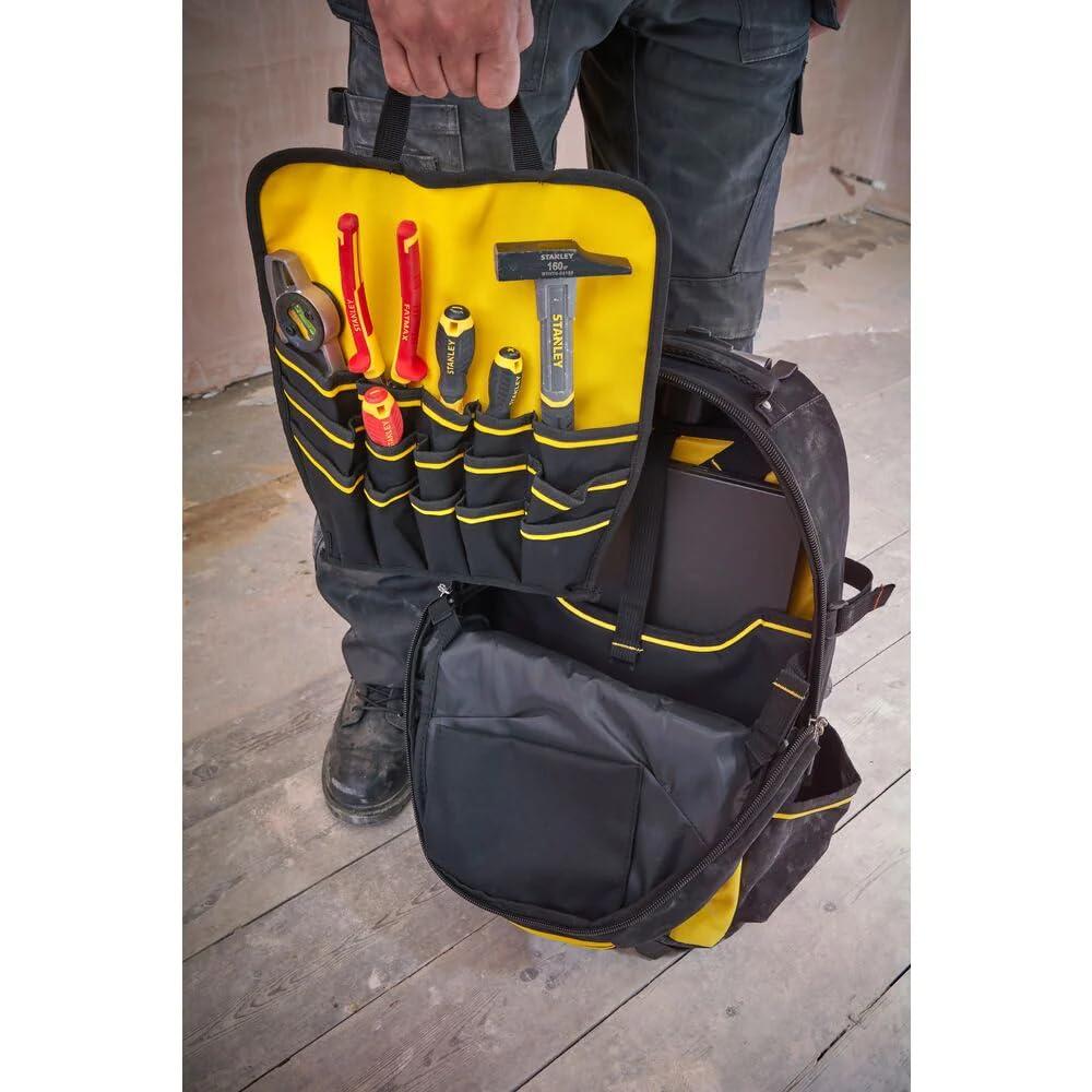 Stanley FatMax 1-79-215 tööriistade seljakott, veekindla plastikpõhjaga, hingava polstriga, tugev teleskoopkäepidemega, vastupidav 600 Denieri nailon, 36 x 23 x 54 cm, must – pilt 6