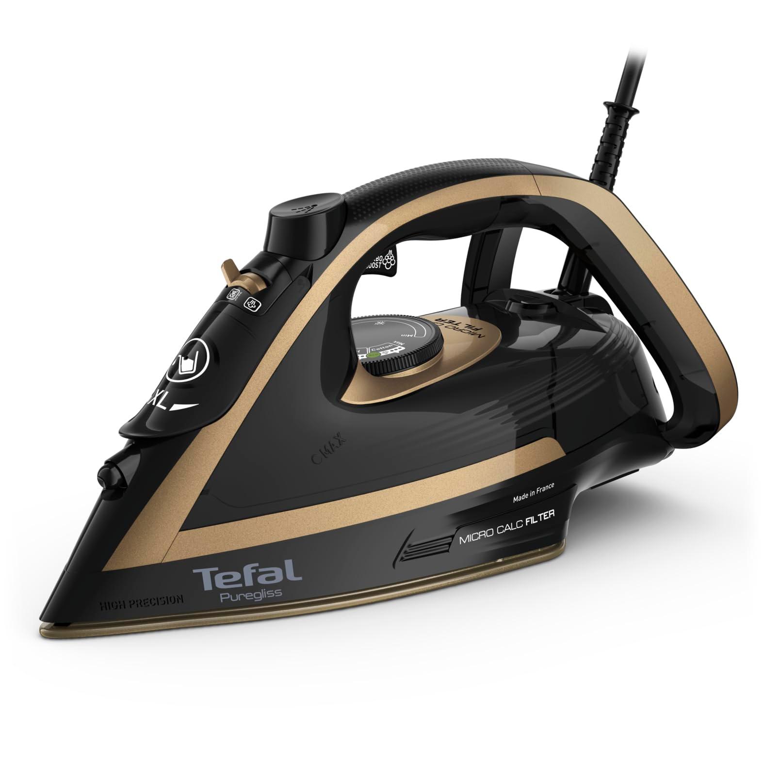Tefal Puregliss aurutriikraud, 3000 W, 280 g/min. aurupahvak, 0-50 g/min. muudetav aur, vertikaalaur, Durilium AirGlide Autoclean tald, Micro-Calc-filter, must/kuld, FV8064