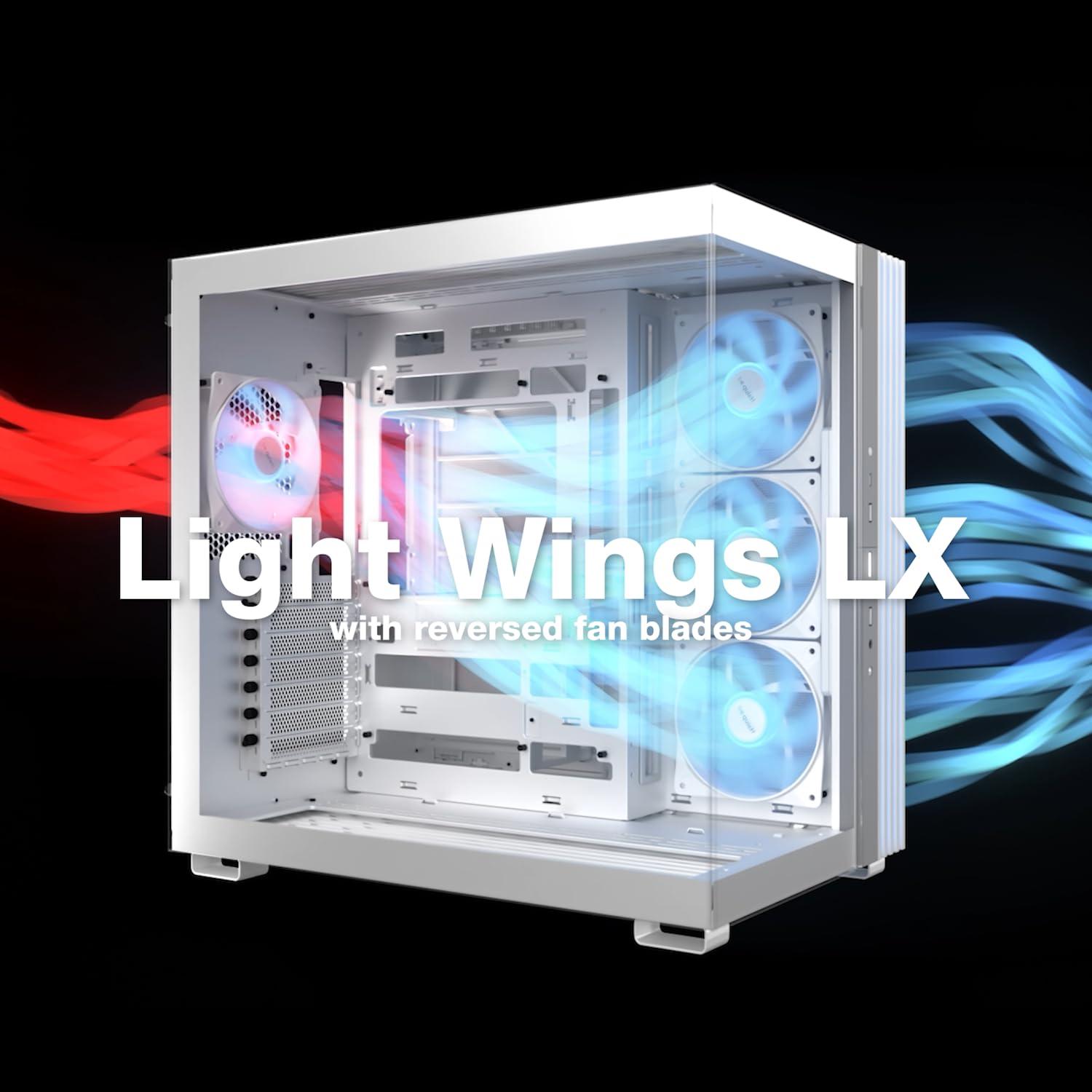 be quiet! Light Base 600 DX Black PC-korpus, panoraamvaade, Show Case, kahe kambriga disain, massiivne ARGB LED-riba, ümberpööratav ja horisontaalselt kasutatav, Backside Connector Design – kasutusnäide