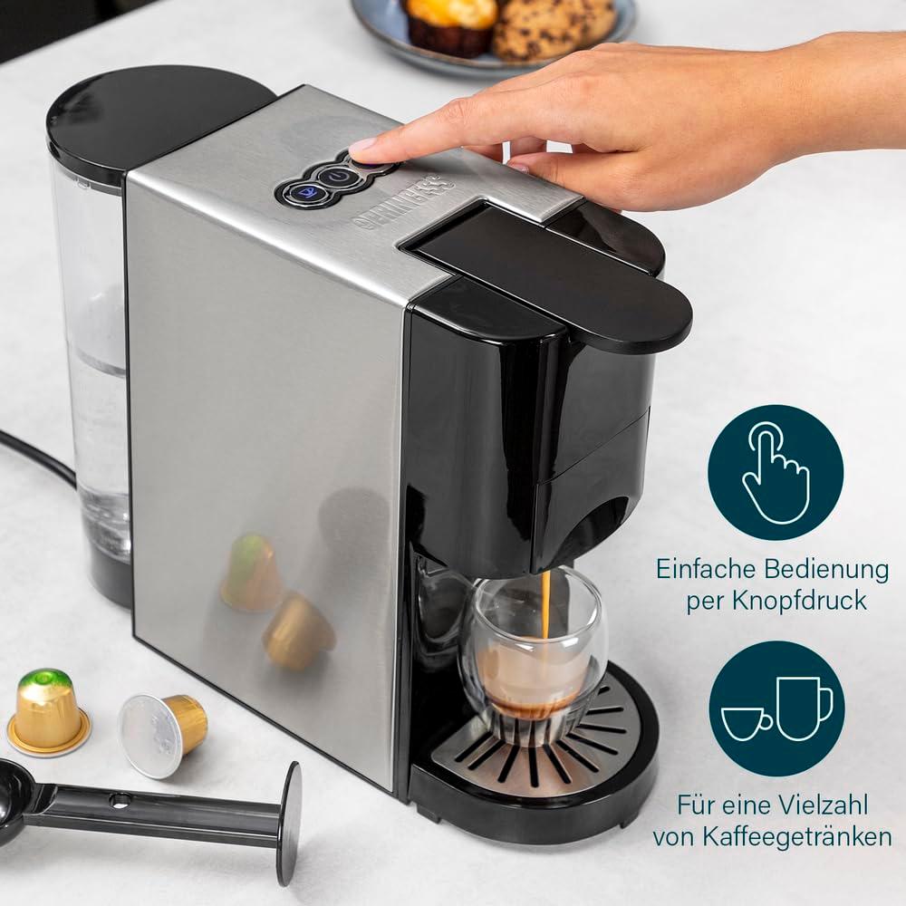 Princess 4-in-1 Multikapsel Kohvimasin – 1450 W, Kapslid, Padid, Jahvatatud Kohv, BPA-vaba, Must, Hõbedane – pilt 6