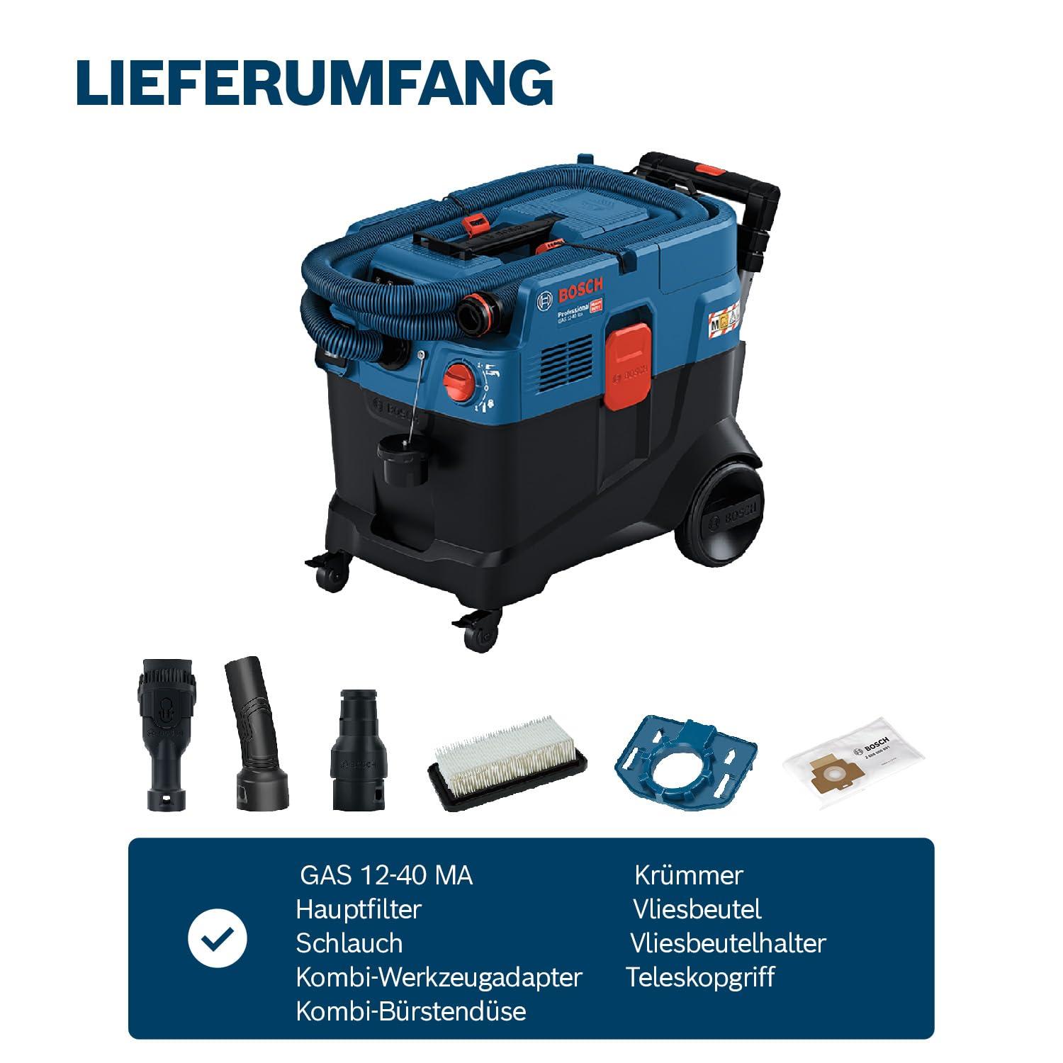 Bosch Professional tolmuimeja GAS 12-40 MA (1200 W, automaatne filtripuhastus (AFC), sisaldab põhifiltrit, voolikut, kombitööriista adapterit, kombiharjaotsikut) – pilt 6