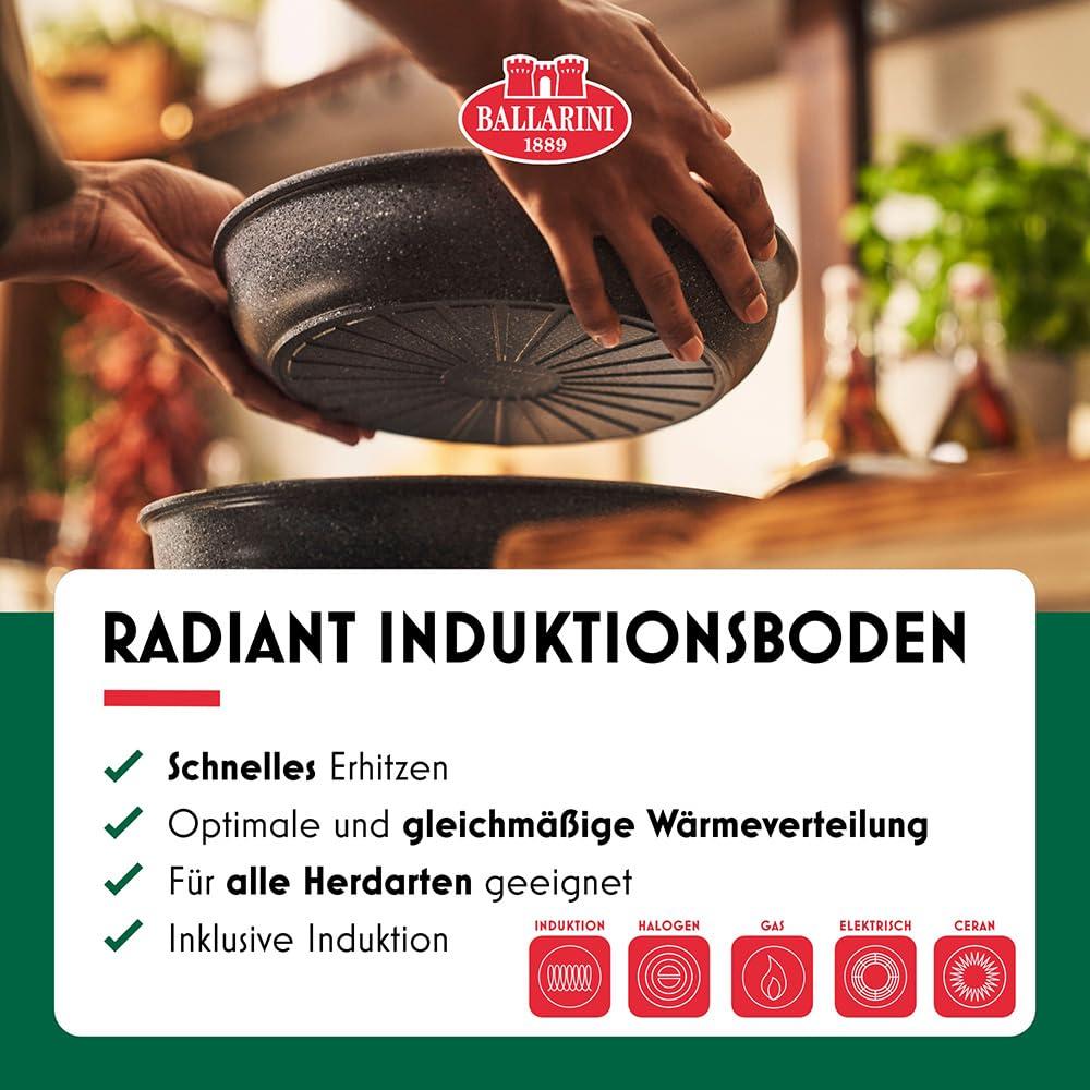 BALLARINI Torre praepannide ja kastruli komplekt, 20 + 28 cm + kastrul 16 cm, keraamiline kate, induktsioonisobiv, eemaldatav käepide, alumiinium, hõbedane – kasutusnäide