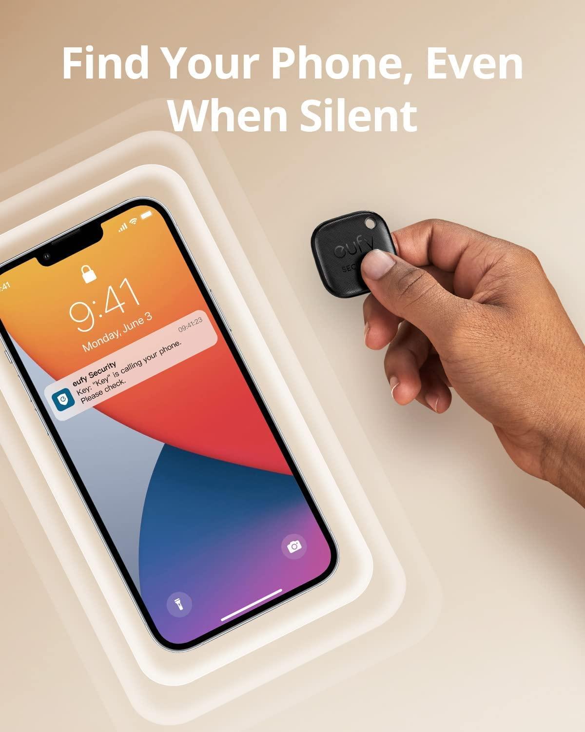 eufy security SmartTrack Link (Must, 4 tk komplekt) Võtmeotsija, ühilduv Apple Find My (iOS) süsteemiga, Bluetooth-träkkija kõrvaklappidele ja pagasile, telefonijälgija, veekindel – pilt 6