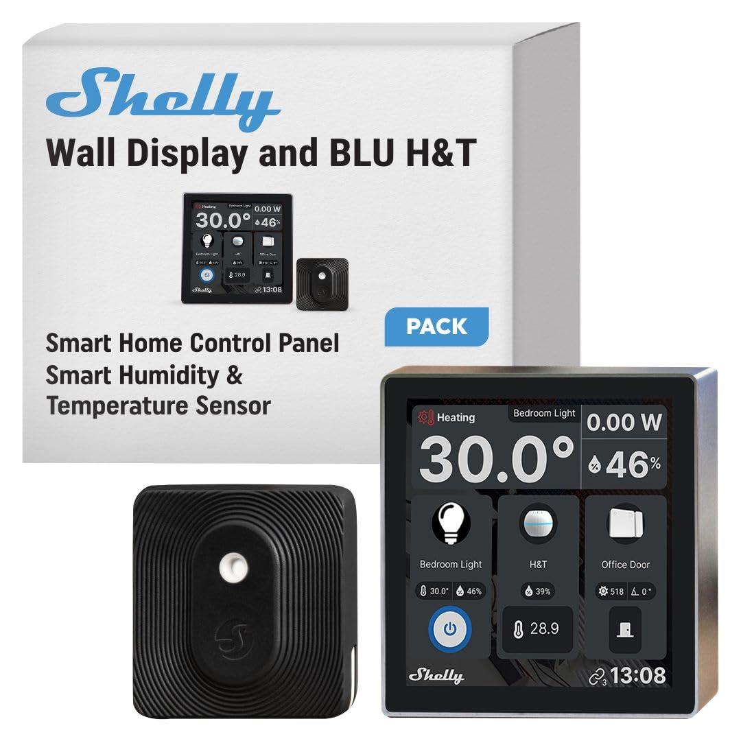 Shelly Seinanäidik Must + Blu H&T Must (Komplekt), Nutikas Juhtimine ja Keskkonnaseire, WiFi & Bluetooth, Termostaat, Sisseehitatud 5A-relee, Vajalik Neutraaljuhe