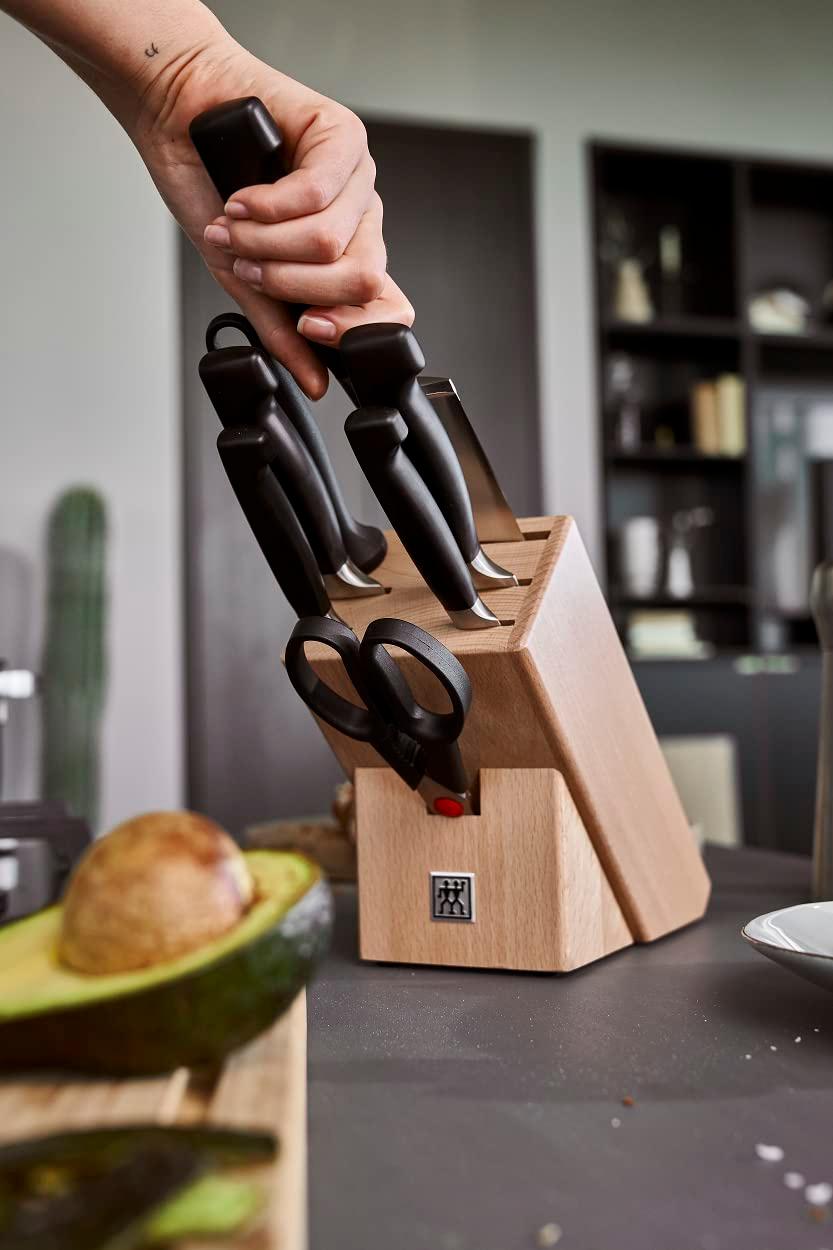 ZWILLING Vier Sterne noablokk, 8-osaline, puidust noahoidik, noad, terituspulk ja käärid, roostevabast spetsiaalterasest, ergonoomiline plastist käepide, must [Valmistatud Saksamaal] – pilt 8