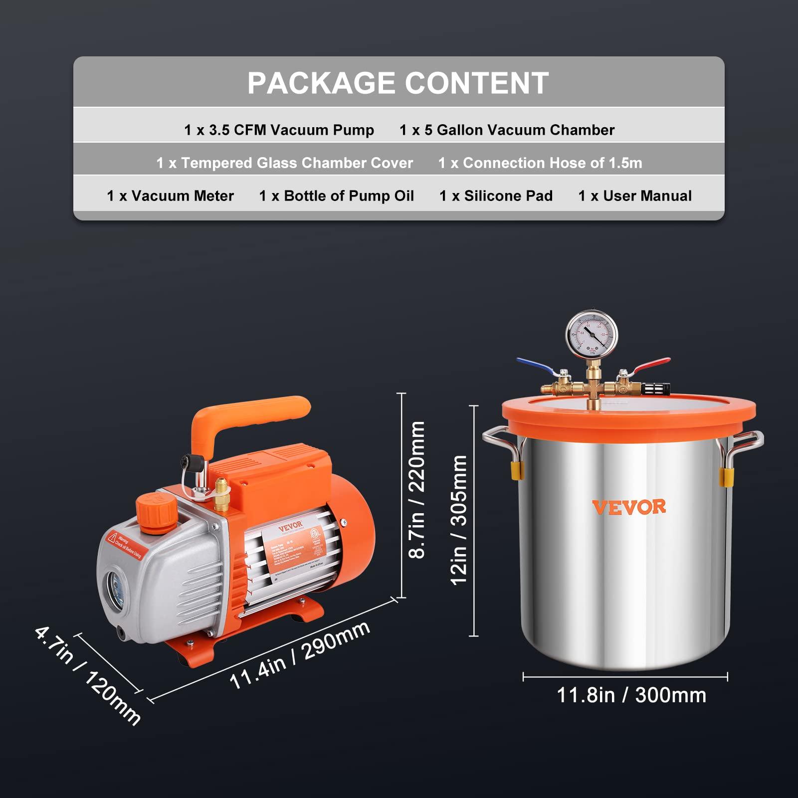 VEVOR vaakumpump koos 19L vaakumkambriga – 100L/min, 150W, 5 Pa vaakumpump puidu stabiliseerimiseks ja vaiguga töötlemiseks – pilt 7