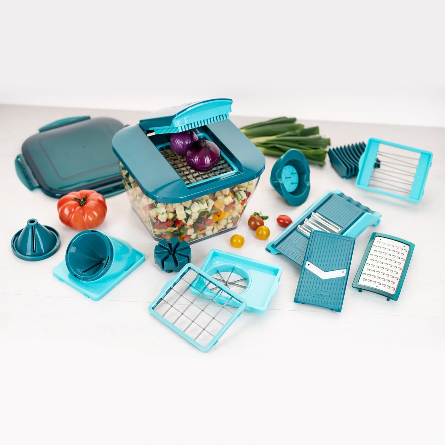 Nicer Dicer Chef Professional Köögiviljalõikur 23-osaline – manuaalne viilutaja 5,2L mahutiga, säilituskaanega, spiraalsed lõiketerad, tomatilõikur, julienne viilutaja ja salatilõikur koos retseptiraamatuga – detailne vaade