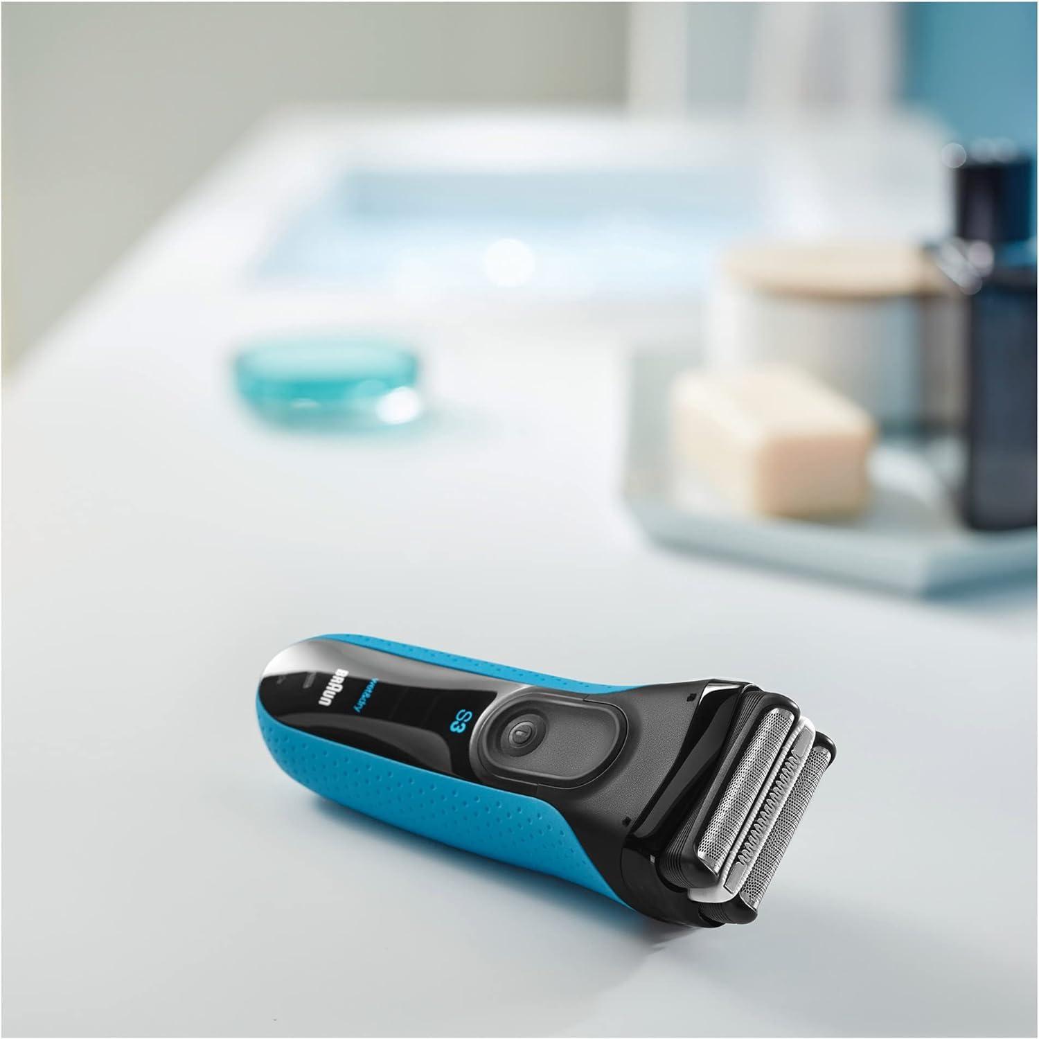 Braun Series 3 ProSkin Elektriline Pardel, Trimmer, Habemeajaja Meestele, Märg ja Kuiv, Reisikohvriga, Valmistatud Saksamaal, 3045s, Must/Sinine – detailne vaade