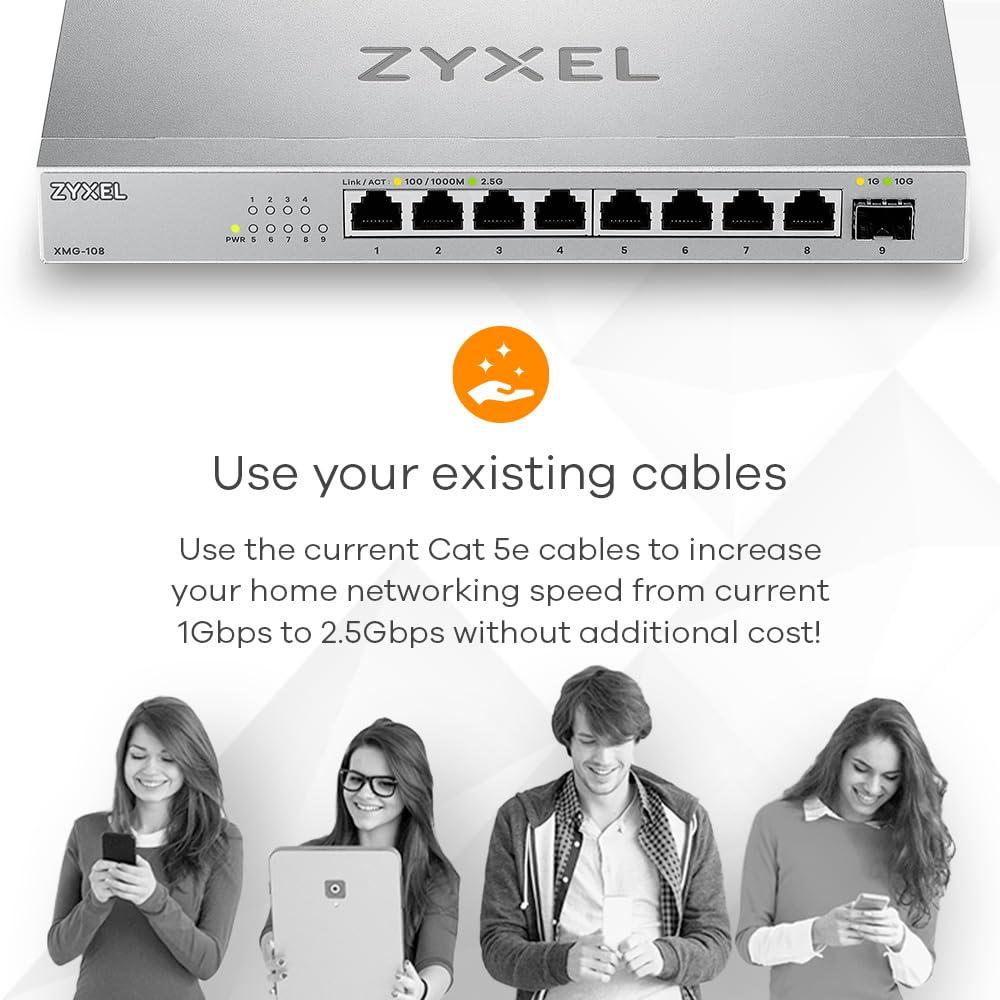 Zyxel 8-port 2.5G Multi-Gig haldamata switch 1 x 10G SFP+ | Laua- või seinakinnitus [XMG-108] – lisavaade