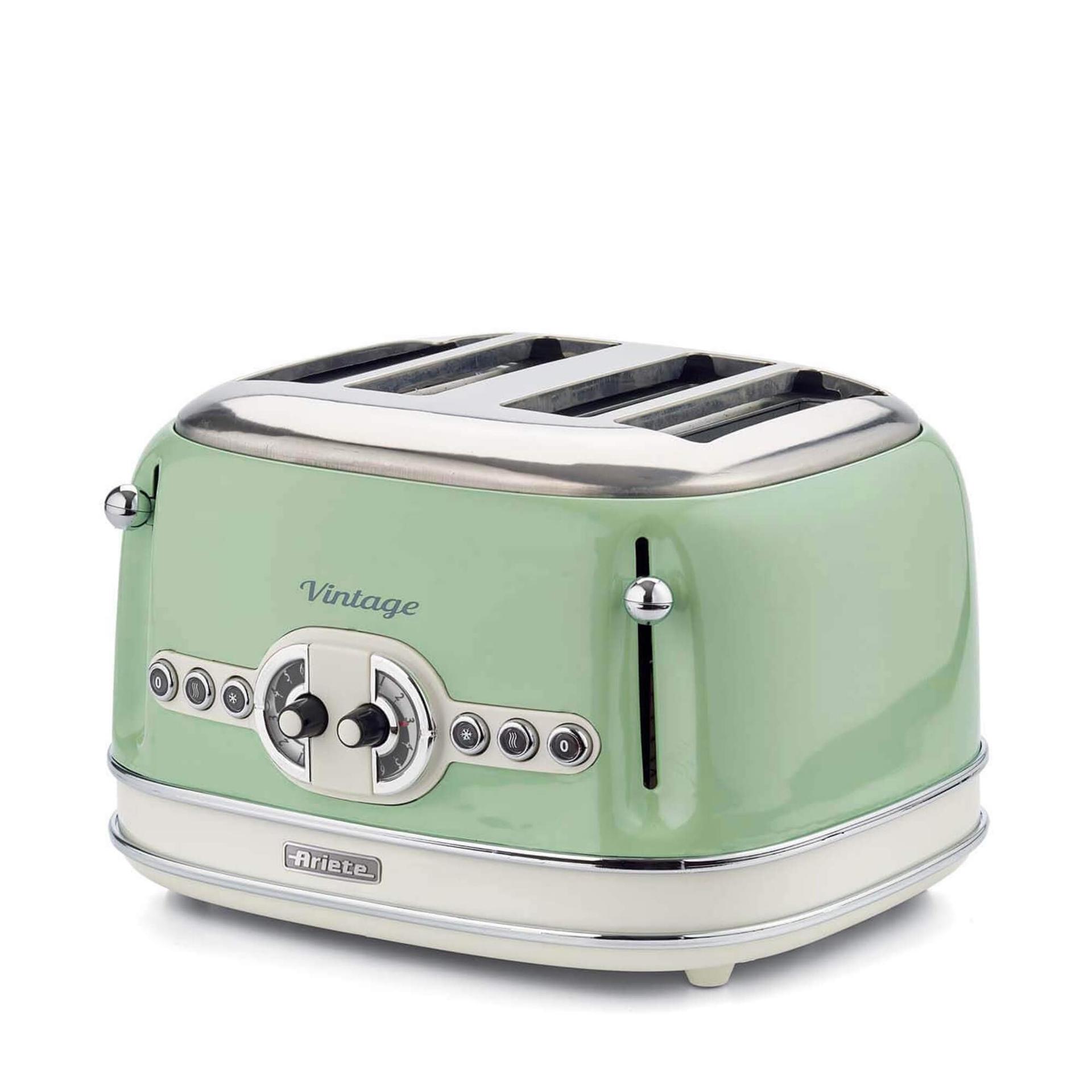 Ariete Vintage 156, 4-viilune röster, retro stiilis röster 6 röstimisastmega, automaatne väljastus, sulatusfunktsioon, eemaldatav purusahtel, roostevabast terasest korpus, 1600W, roheline