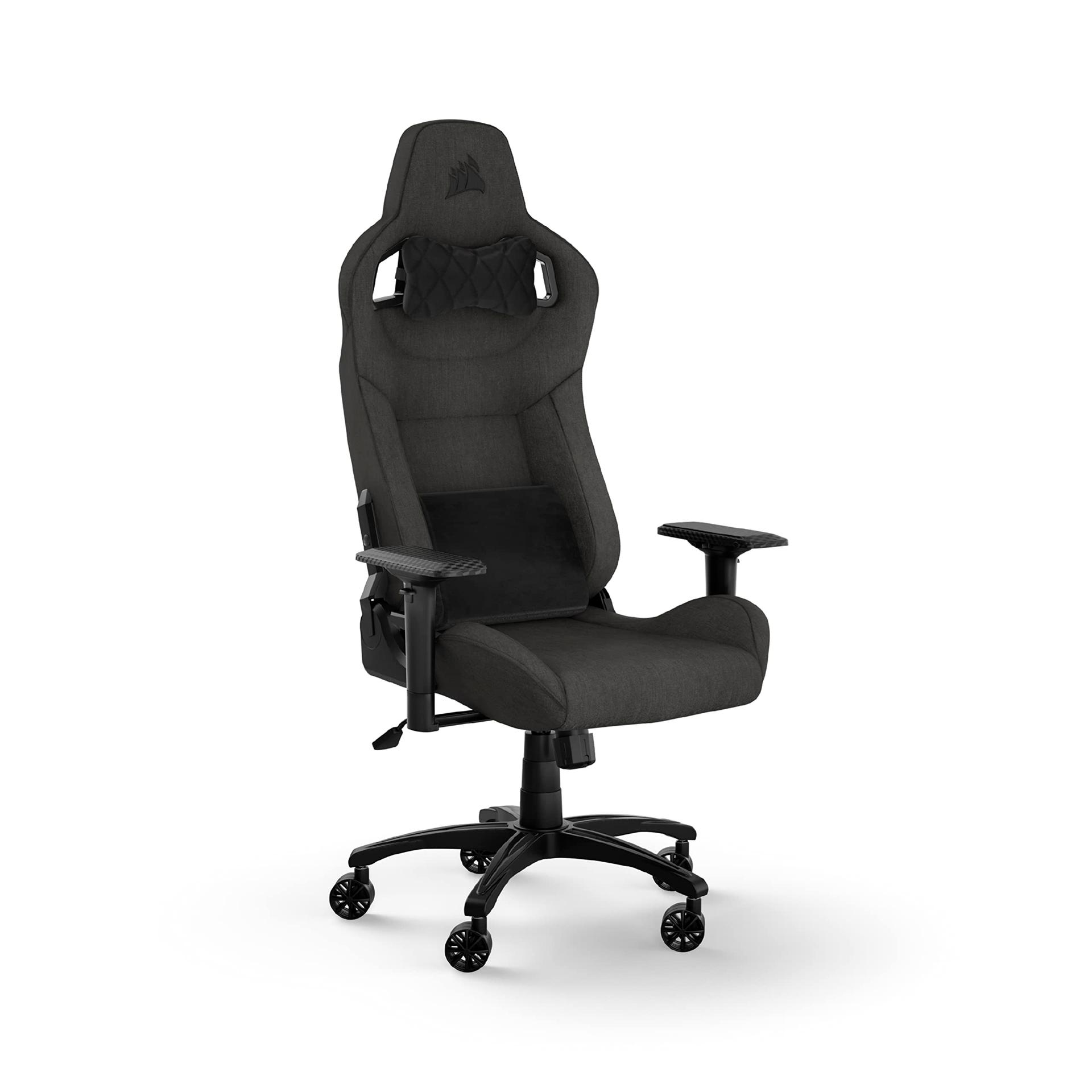 Corsair T3 RUSH Fabric (2023) mängutool – autosportlik disain – pehme kangaskate – eemaldatav kaelapadi ja mäluvahust nimmetugi – antratsiit