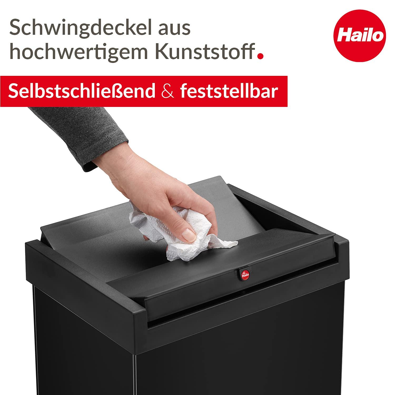 Hailo Big-Box Swing XL prügikast – 1 x 52 liitrit – isesulguv kiikekaas – terasplekist – prügikotiraam – ristkülikukujuline köögiprügikast – valmistatud Saksamaal – must – detailne vaade