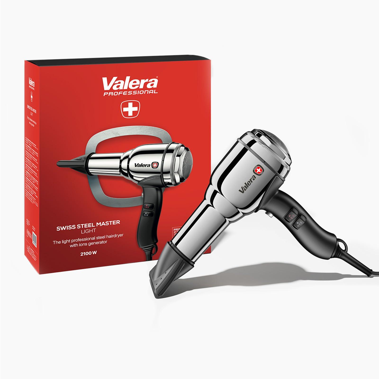 Valera, Swiss Steel Master Light, professionaalne kroomitud terasest föön, kerge ja võimas mootor, 3 temperatuurirežiimi, ioonigeneraator, 2100 W, Swiss Made – pakend ja tarvikud