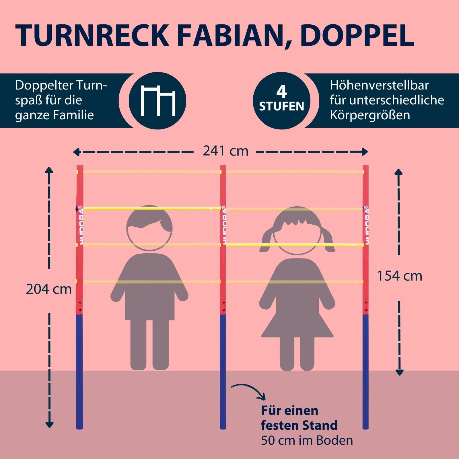 HUDORA Turnreck Fabian Standard/Pro – lihtne/kahekordne võimlemispuu lastele ja täiskasvanutele – 4-kordselt reguleeritav võimlemistoru – vastupidav õuetrenniseade kuni 100 kg – pakend ja tarvikud