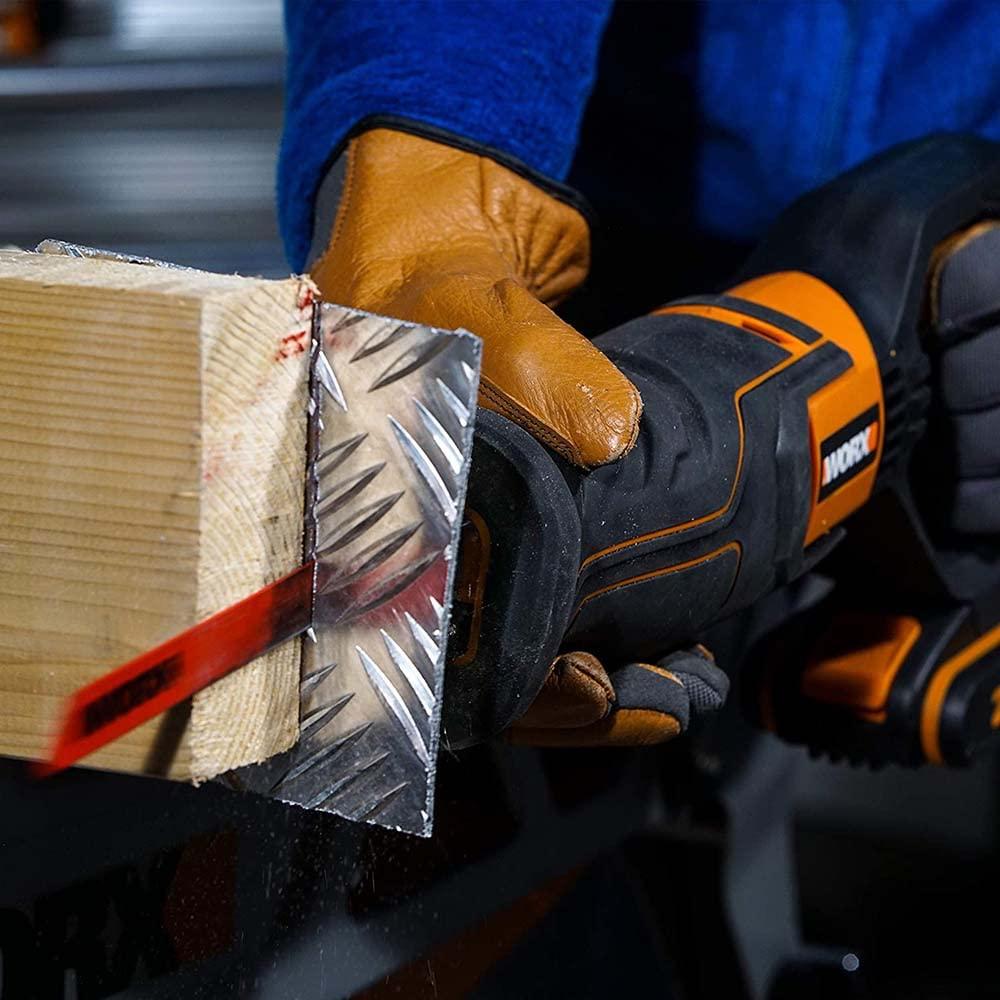 WORX WX500.9 akuga tikksaag 20V – võimas ja ergonoomiline saag, muudetava kiirusega (sisaldab puidu- ja metalli lõikeketast, ilma aku ja laadijata) – pakend ja tarvikud