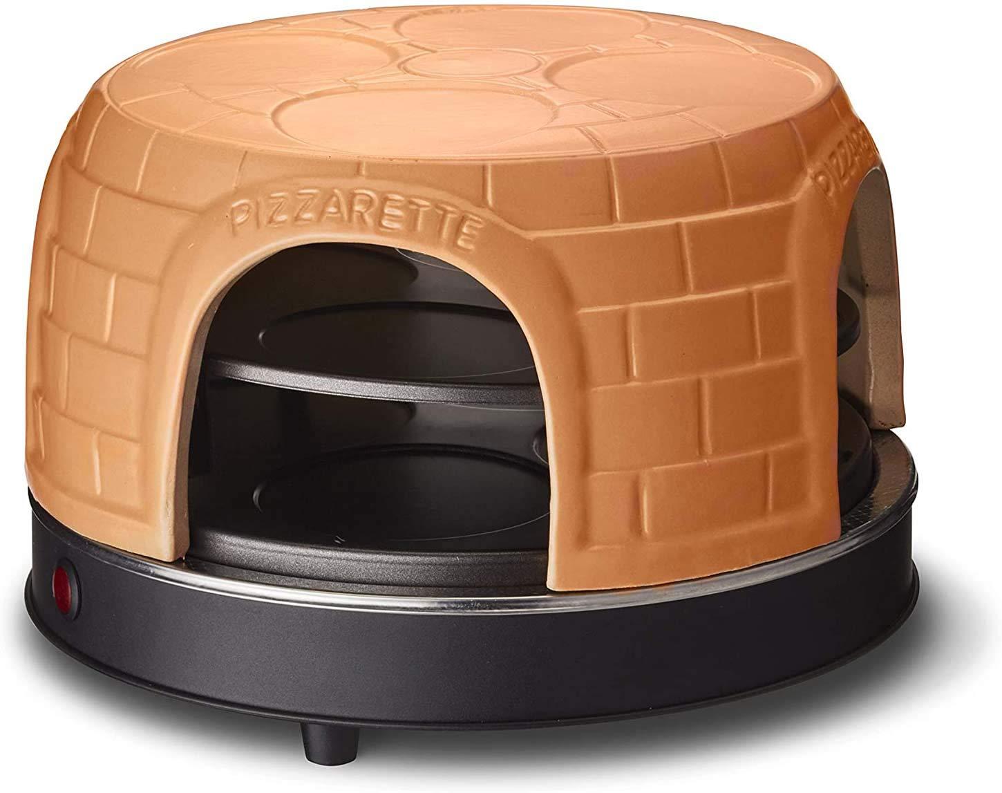 Emerio pitsaahi, PIZZARETTE originaal, käsitsi valmistatud terrakota keraamika, patenteeritud disain, mini-pitsade jaoks, lõbus kogu perele, sobib kuni 8 inimesele, PO-116124.1, roosa – kasutusnäide