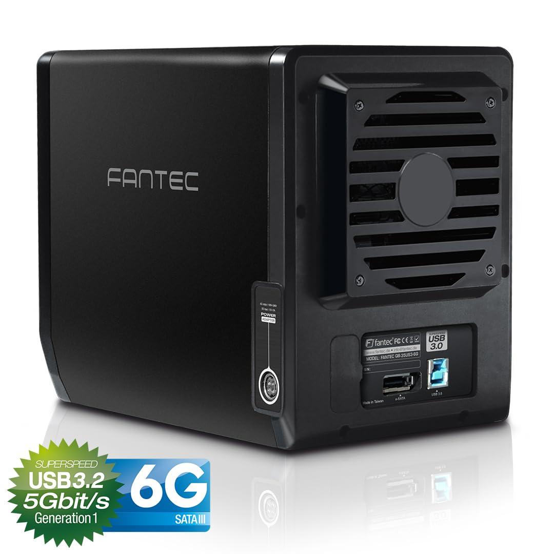 FANTEC QB-35US3-6G väline 4-kohaline kõvakettakorpus (sobib 4x 8,89 cm (3,5-tollistele) SATA I/II/III kõvaketastele, USB 3.0 SuperSpeed ja eSATA ühendus, 6G tugi, 80 mm temperatuuri järgi reguleeritav ventilaator) – kasutusnäide