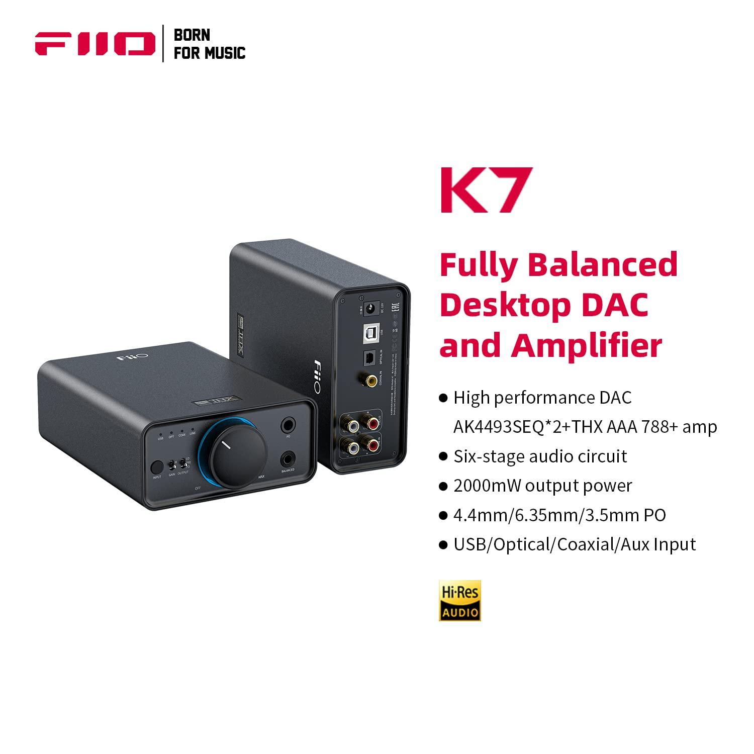 FiiO K7 Täisbalanseeritud HiFi DAC Kõrvaklappide Võimendi AK4493S*2, XMOS XU208 PCM384kHz DSD256, USB/Optiline/Koaksiaal/RCA Sisendid, 6,35 mm/4,4 mm Väljund – kasutusnäide