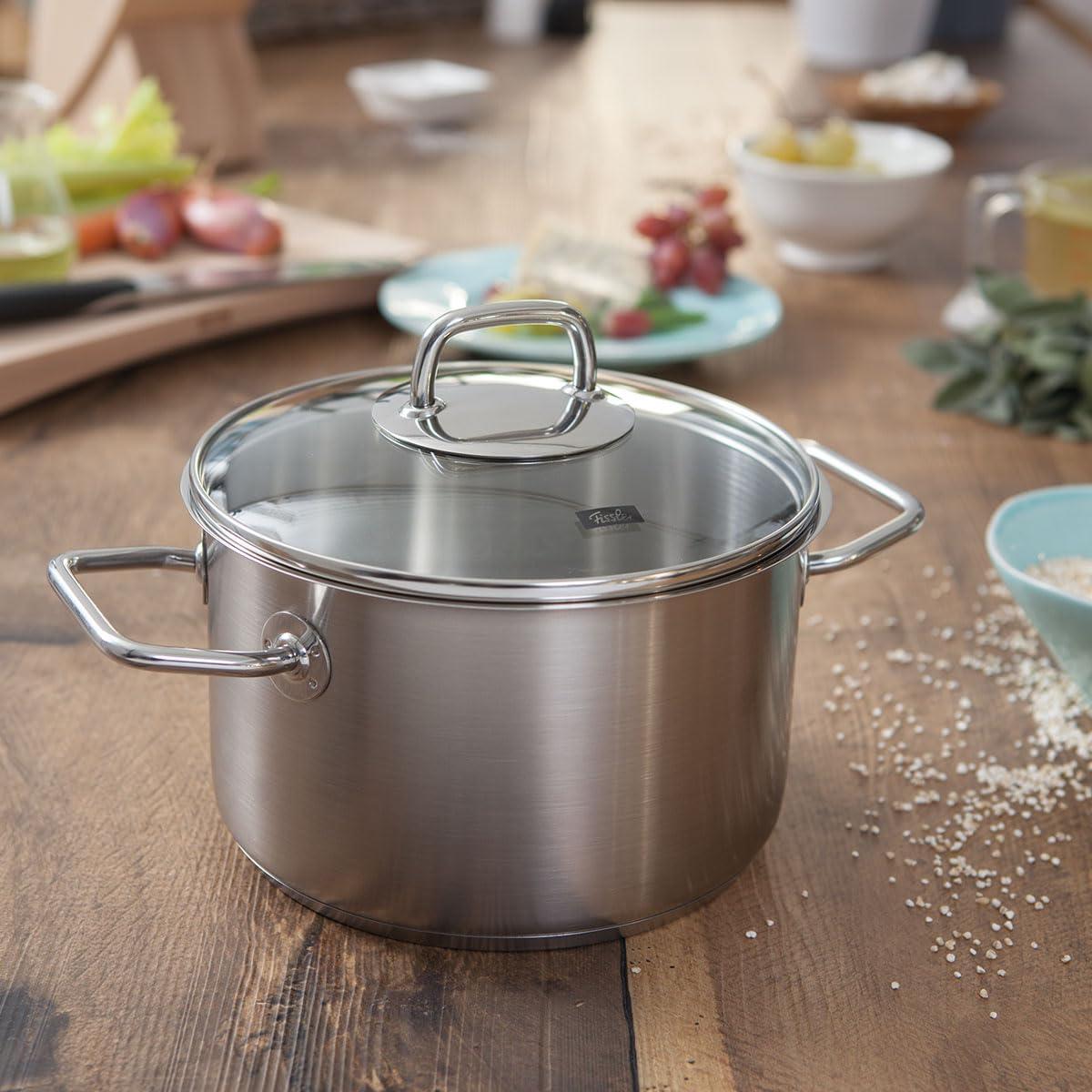 Fissler Viseo roostevabast terasest pott (3,6 L – Ø 20 cm) klaaskaanega, sisemise mõõteskaalaga, valamise äärega, induktsioonipliidile sobiv, energiasäästlik, kõikidele pliiditüüpidele – detailne vaade