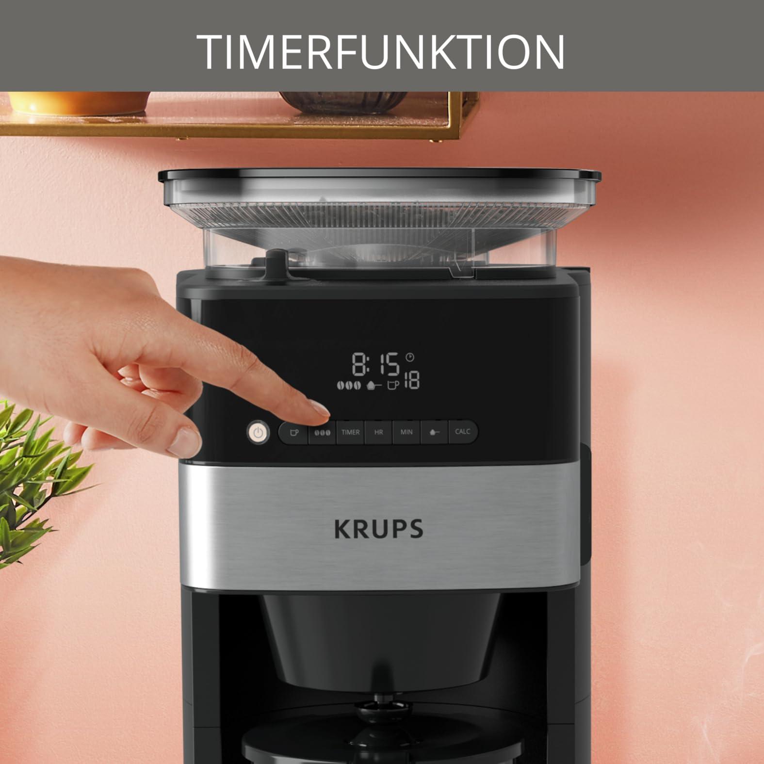 Krups KM8328 Grind Aroma kohvimasin integreeritud veski ja 24-tunnise taimeriga | 180 g oamahuti | 1,25 L mahutavus kuni 15 tassile | Automaatne väljalülitus | 3 jahvatusastet | Must – kasutusnäide