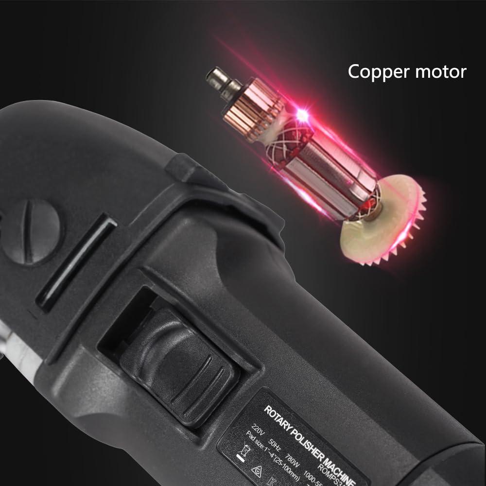 Mini poleermasin, SPTA 780W poleerija 6 muutuv kiirus, külgkäepide, 25/50/80mm poleerimispadjad/villaketas/lihvpaber, auto ja mööbli poleerimiseks – HROMPS3AC – pilt 6