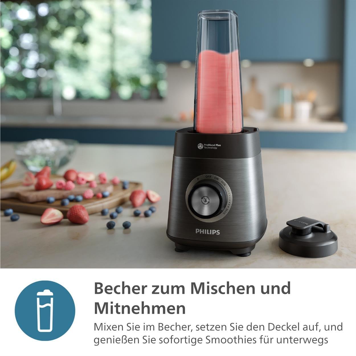 Philips 5000-seeria blender koos Blend-and-Go anumaga – 1200 W, 2L maht, ProBlend Plus tehnoloogia, nõudepesumasinas pestav, automaatne puhastus, must (HR3041/00) – kasutusnäide