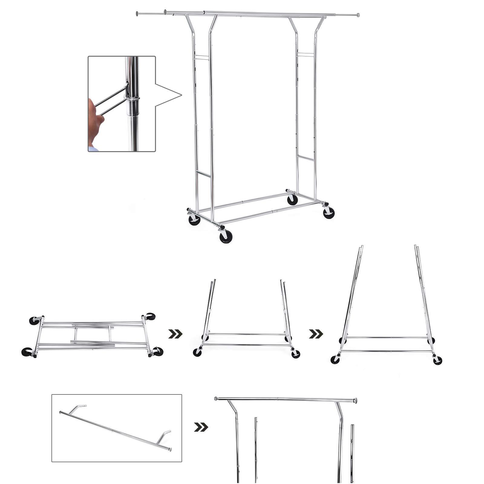 SONGMICS Tugev riidestange metallist, kuni 110 kg kandevõime, garderoobistange ratastega, pikkus 129-169 cm, kroomitud HSR12S – lisavaade